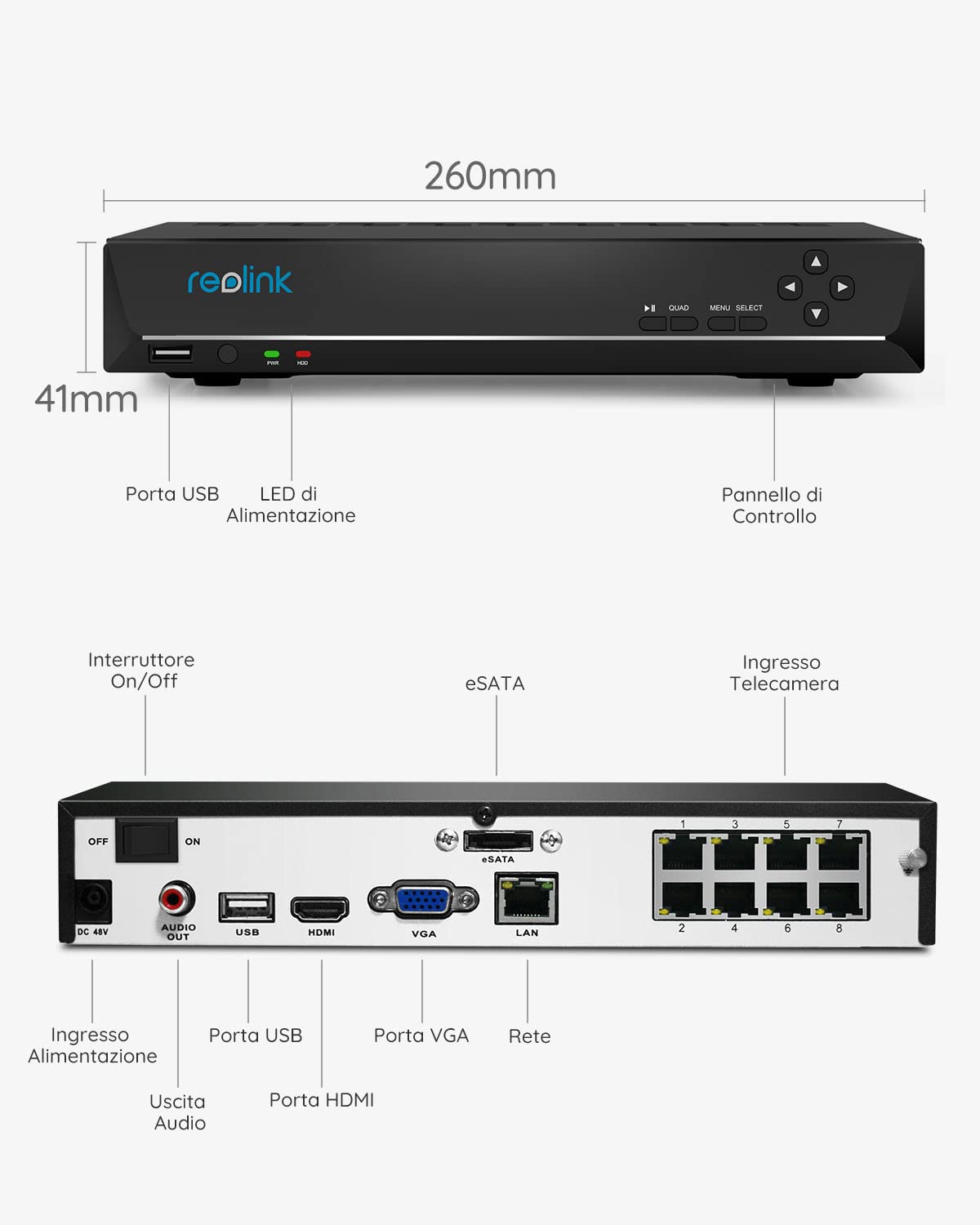 Reolink NVR PoE 8 Canali con 2TB HDD, Videoregistratore Cablato Supporta RLN8-410