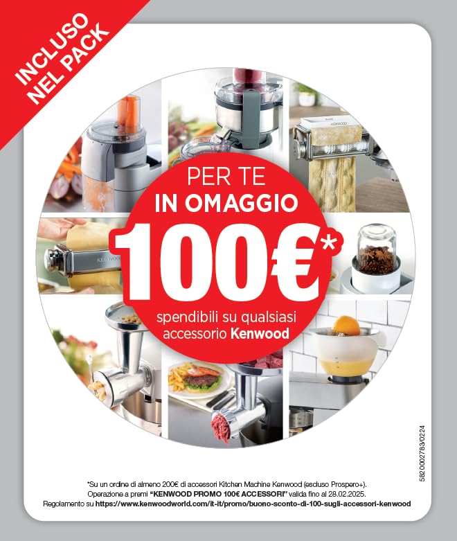 Kenwood KVL4100S Impastatrice Planetaria Chef XL con Ciotola da 6,7L, 3 Ganci di Miscelazione