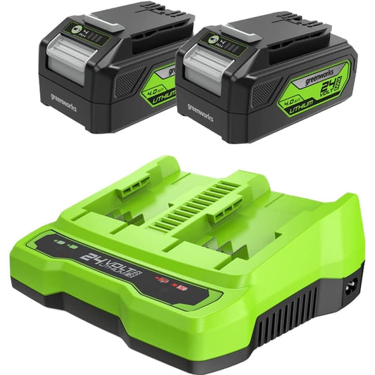 Greenworks Batterie 24V e Caricabatterie Doppio Slot  G24B4 & G24X2C