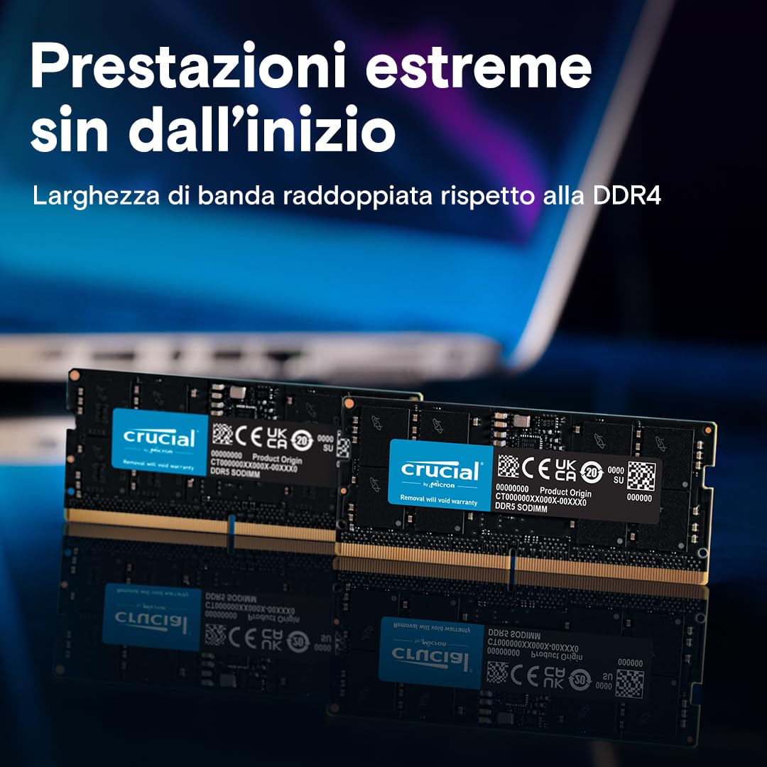 Crucial RAM 96GB Kit (2x48GB) DDR5 5600MHz (o 5200MHz o 4800MHz) Memoria per computer Portatili CT2K48G56C46S5