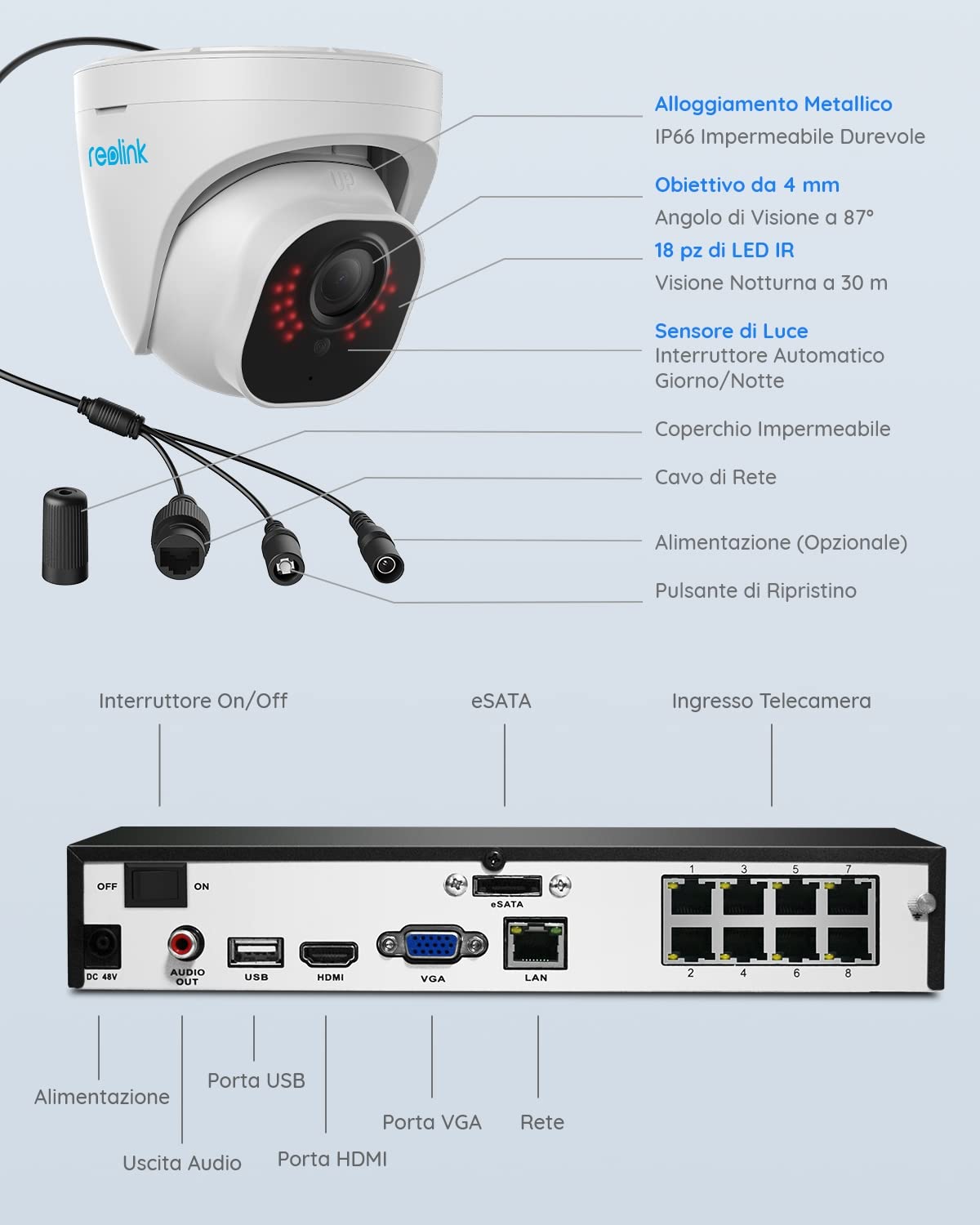 Reolink 4K PoE Kit Telecamere Videosorveglianza P67, RLK8-800D4