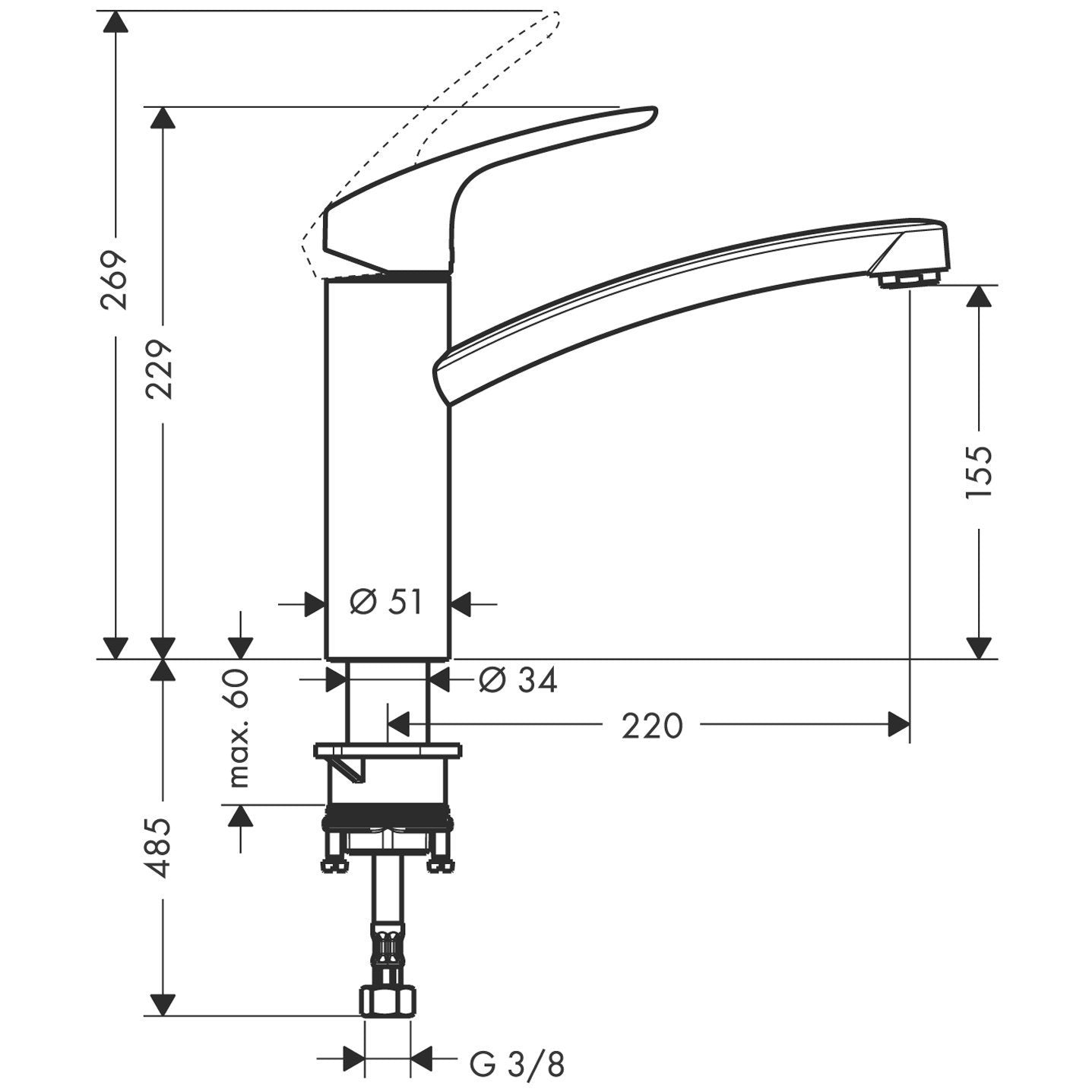 hansgrohe Focus M41 - Rubinetto da cucina (1 getto), Miscelatore cucina cromo, 31806000