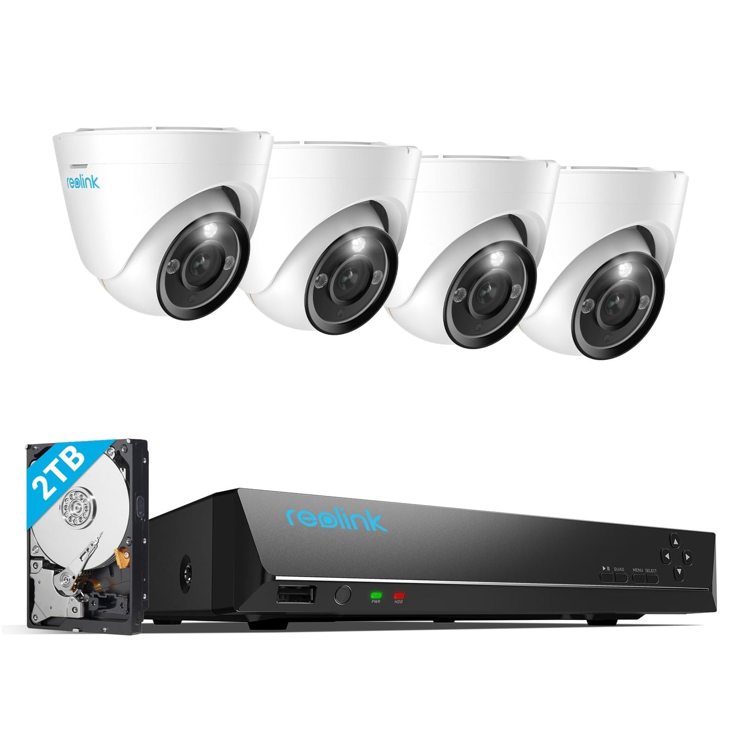 Reolink 12MP Kit Videosorveglianza PoE, NVR 8CH 2TB e 4X Telecamera Esterno Interno RLK8-1200D4-A