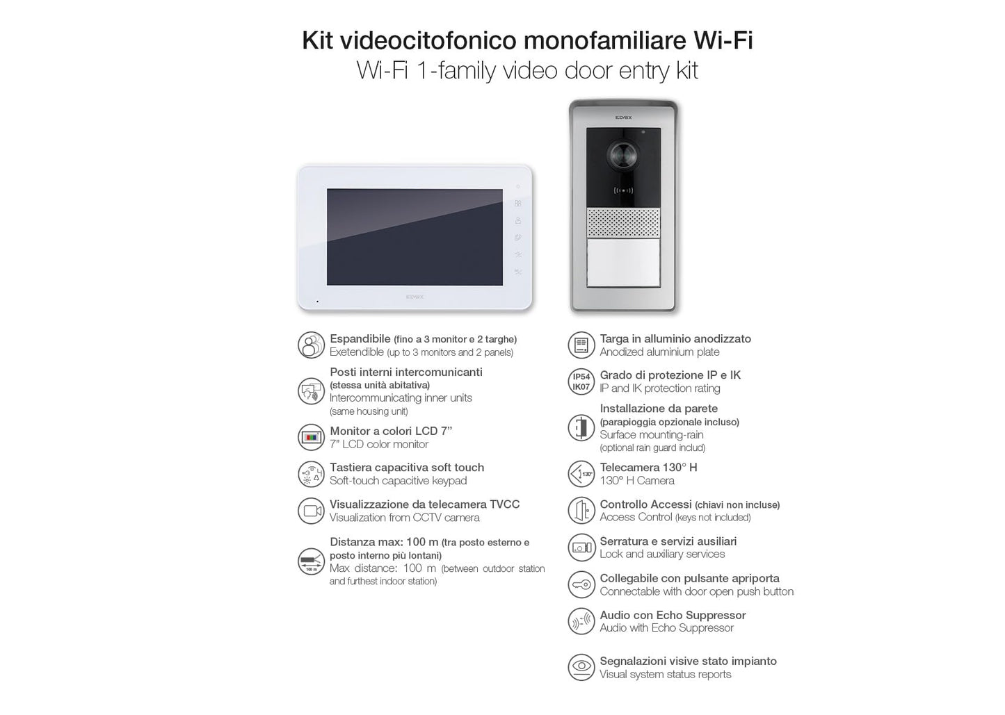 VIMAR K42930 Kit videocitofono monofamiliare con tastiera capacitiva, targa audiovideo RFID, alimentatore 40103, DIN