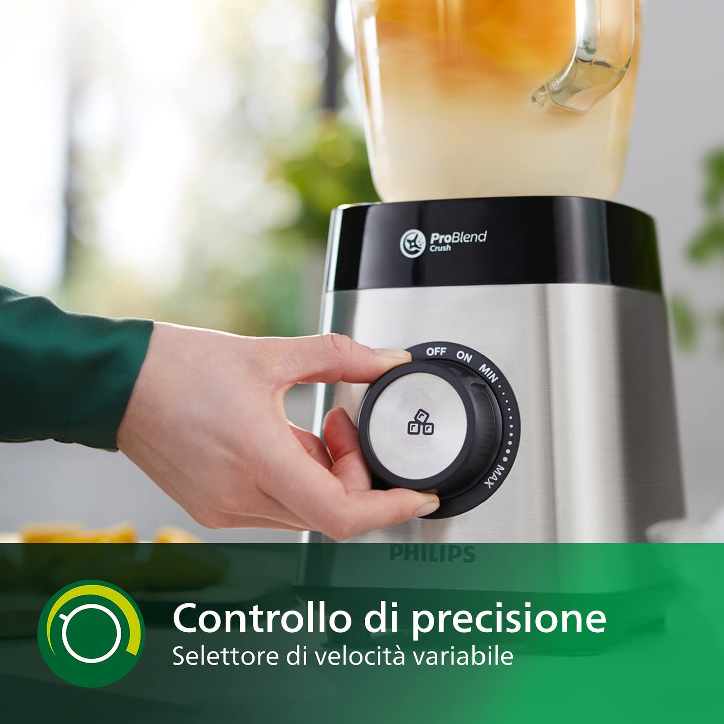 Philips Frullatore per Frullati e Smoothie - 1000W, Caraffa in Vetro da 2L, ProBlend Crush (HR3573/90)