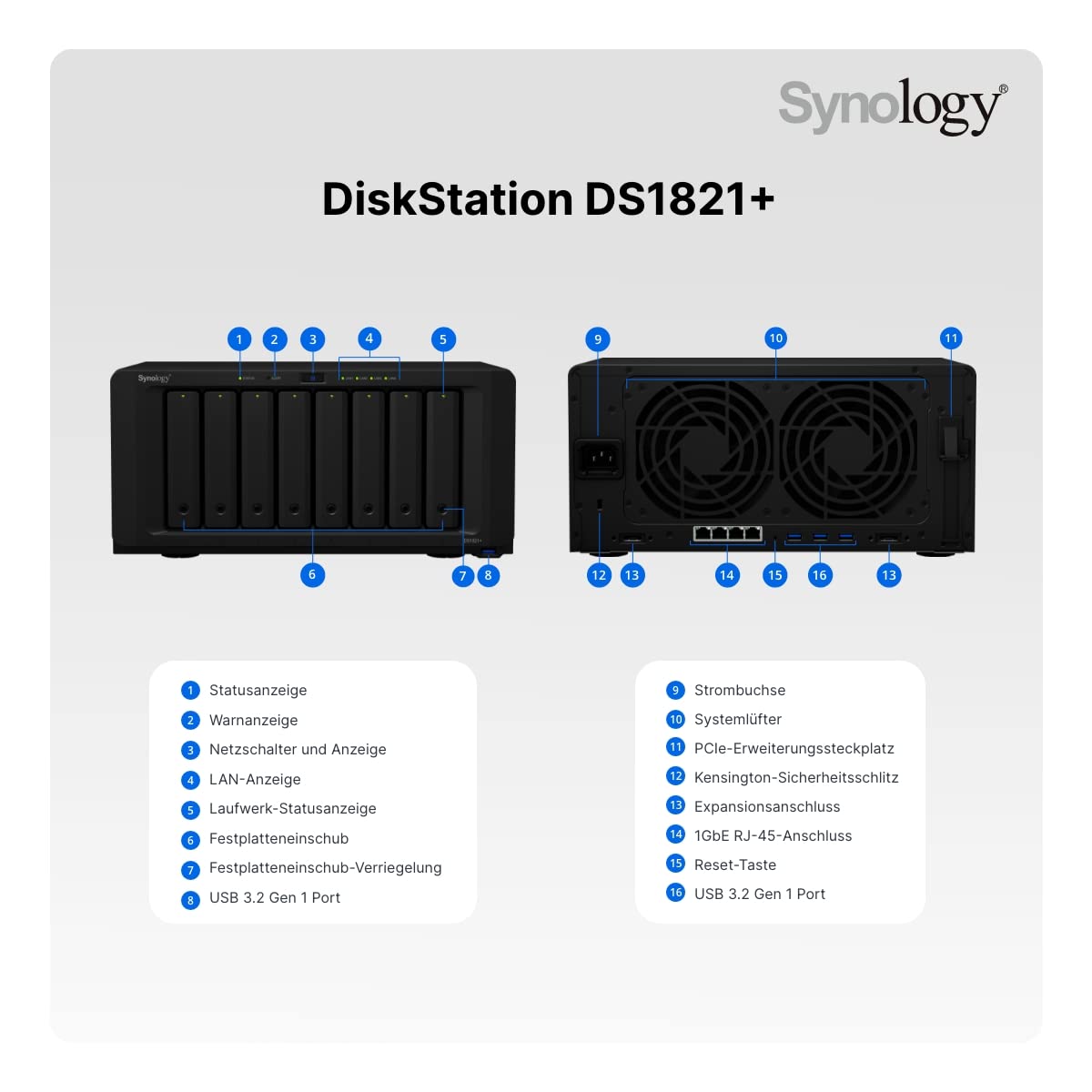 Synology DiskStation DS1821+ NAS/storage server Tower Ethernet LAN Black V1500B
