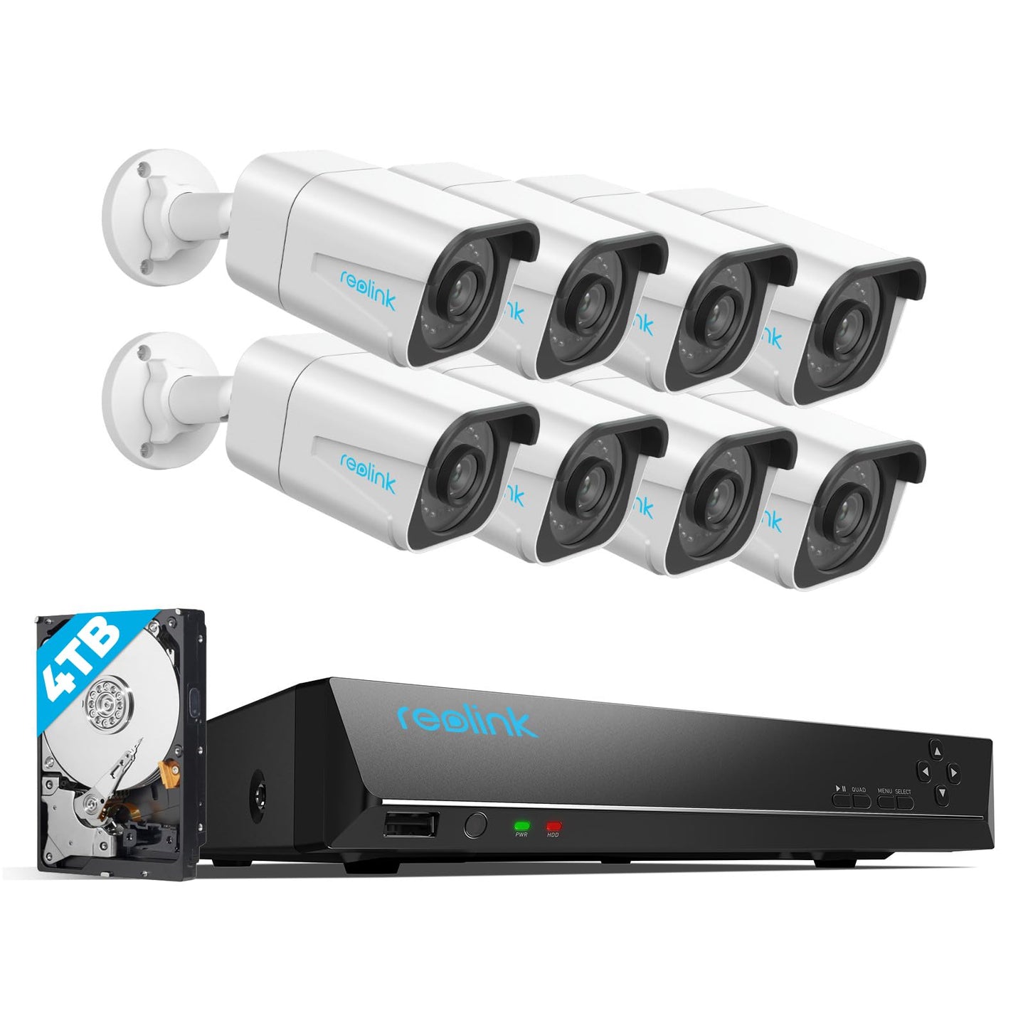 Reolink 4K PoE Kit Telecamere Videosorveglianza, Rilevamento di Uomo/Veicolo, NVR 16CH 4TB RLK16-800B8