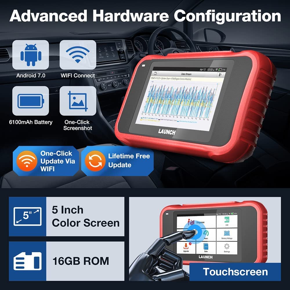 LAUNCH CRP129E OBD2 Lettore di codice con 4 sistemi + 8 servizi di riavvio, Diagnosi Auto multimarca con sistema motore ABS SRS Oil Reset Trasmissione TPMS EPB SAS DPF Iniettore Codifica BMS