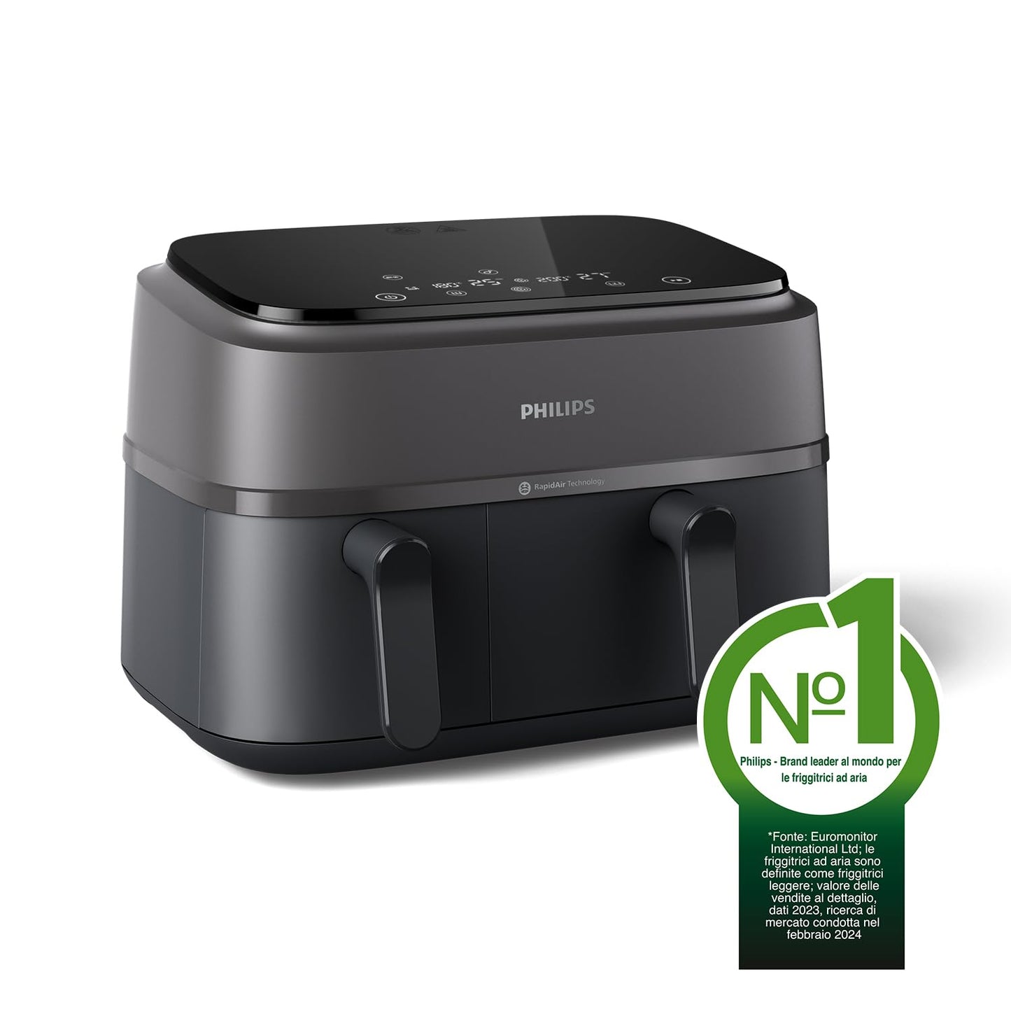 Philips Airfryer Serie 3000 con doppio cestello, 9L, Friggitrice ad aria con 2 cestelli, NA350/00