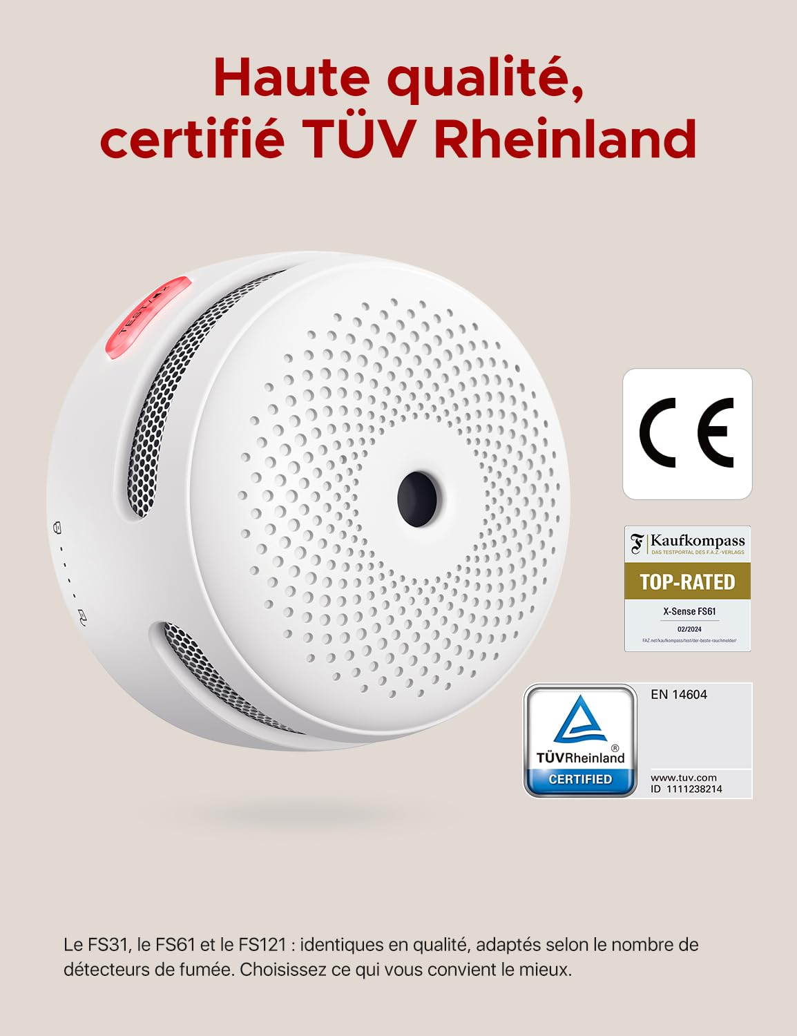 Rivelatore di fumo Wi-Fi X-Sense, kit di sicurezza domestica con stazione base SBS50,