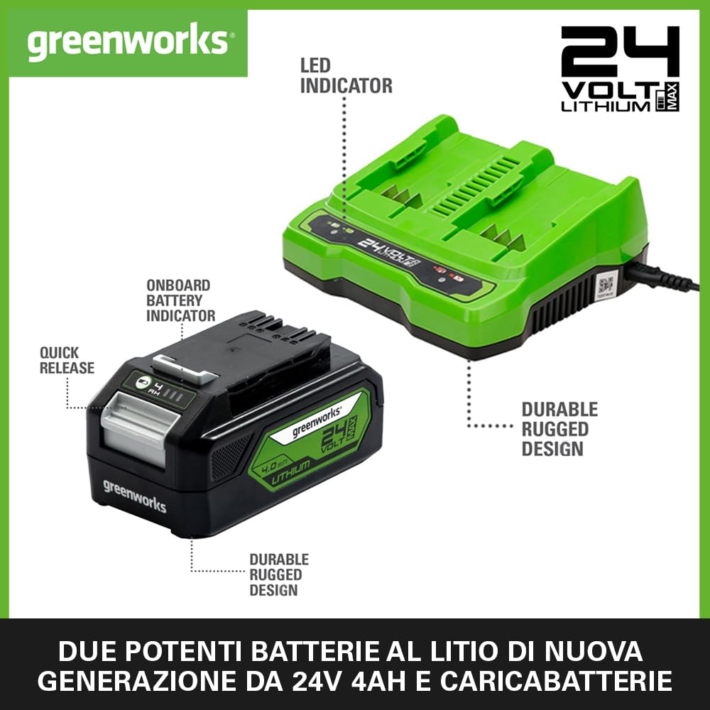 Greenworks Batterie 24V e Caricabatterie Doppio Slot  G24B4 & G24X2C