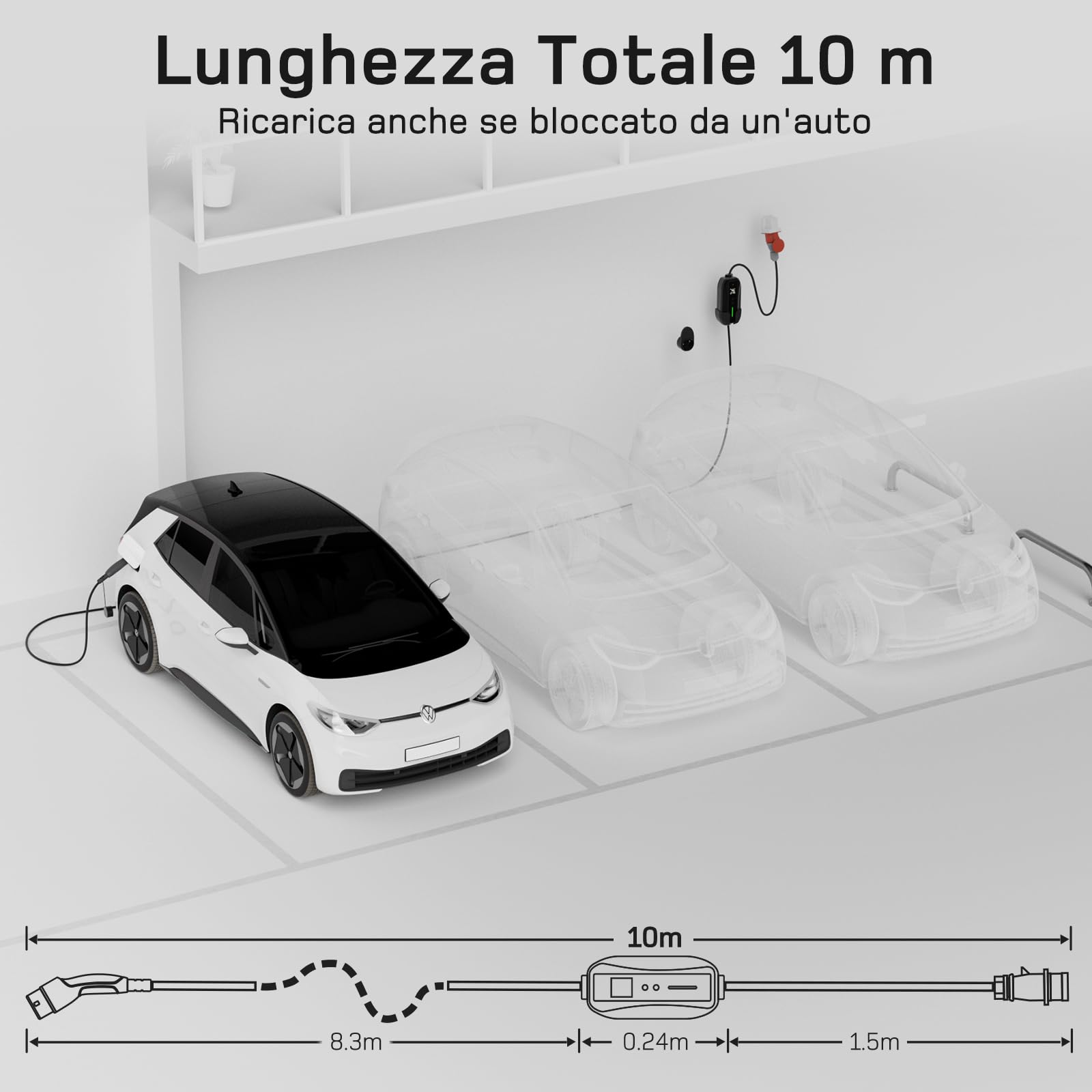 dé Wallbox 11kw [trifase| 10m| 6-16A] Cavo Ricarica Auto Elettrica Tipo 2 con Potenza di Ricarica Regolabile per byd e altri