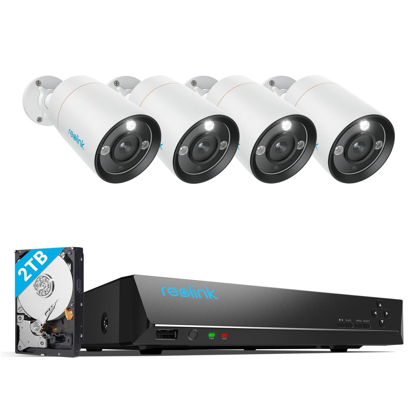 Reolink 12MP Kit Videosorveglianza PoE, NVR 8CH 2TB e 4X Telecamera Esterno Interno RLK8-1200B4-A