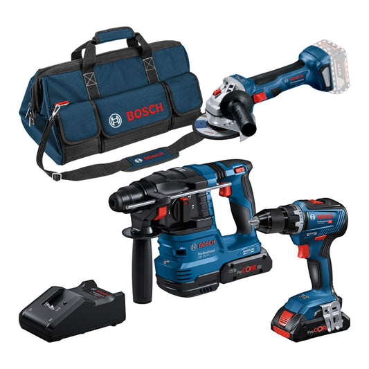 Bosch Professional Combo Kit GSR 18V-55 + GWS 18V-7 + GBH 18V-22 (incl. 2 batterie ProCORE 4.0Ah