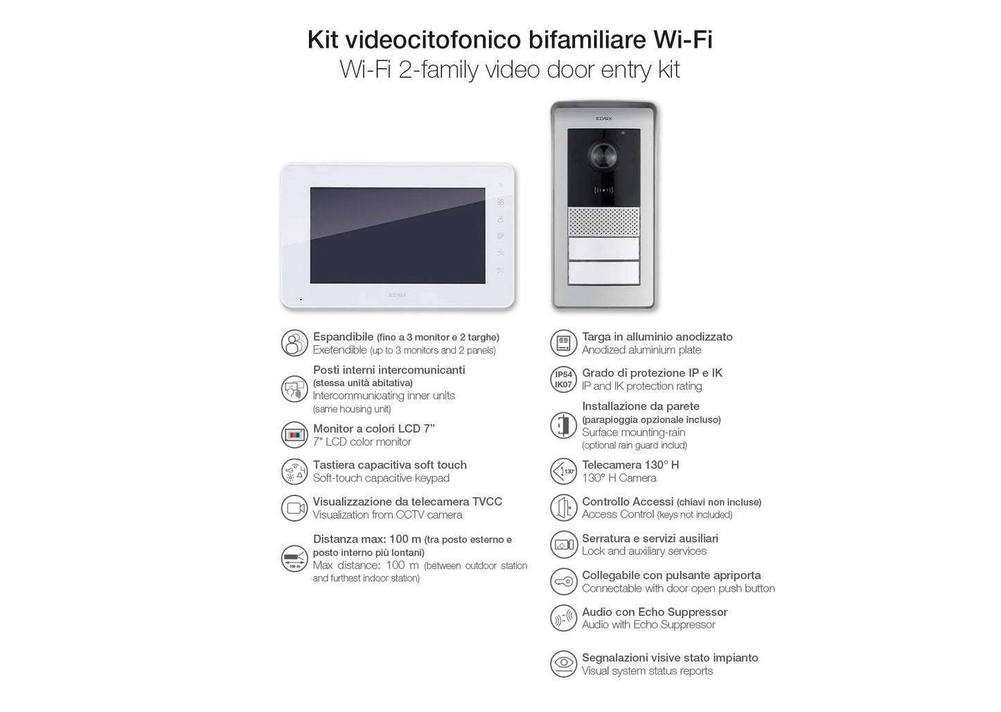 VIMAR K42911 Kit videocitofono multifamiliare con 2 videocitofoni, targa con lettore RFID con 2 pulsanti