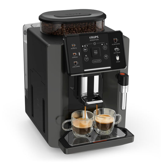 Krups Sensation EA910810 - Macchina da caffè, 5 bevande, con funzione caffè a 2 tazze, colore: Nero