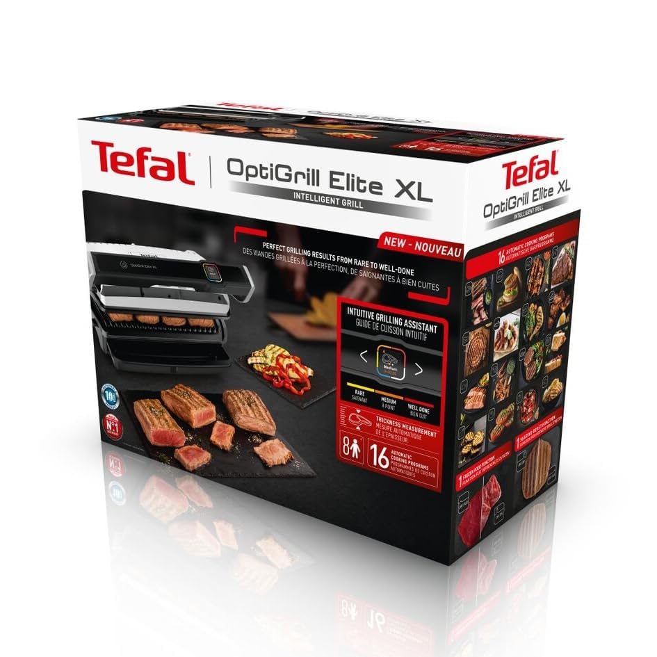 Tefal OptiGrill Elite XL, griglia elettrica ricettario GC760D12, Inox