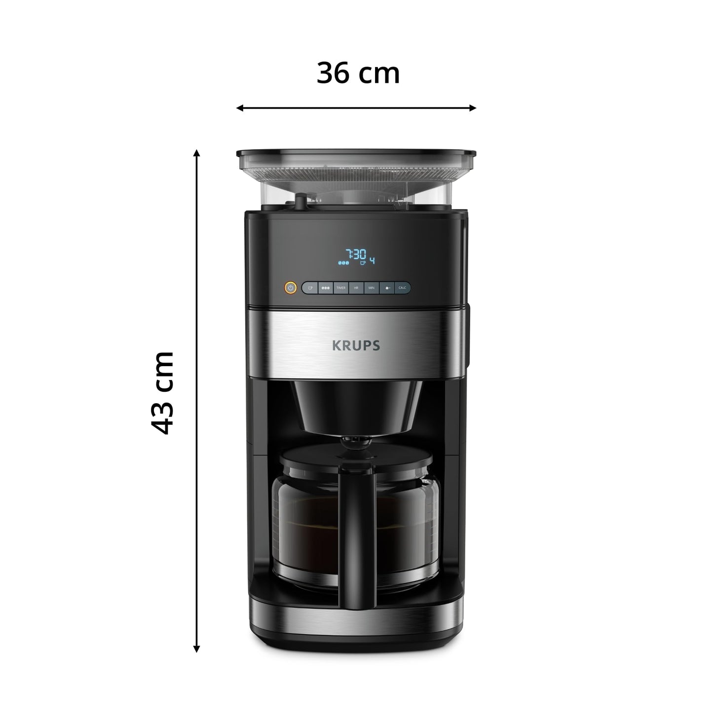 Krups KM8328 - Macchina da caffè con macina | Timer 24 ore | Contenitore per fagioli da 180 g