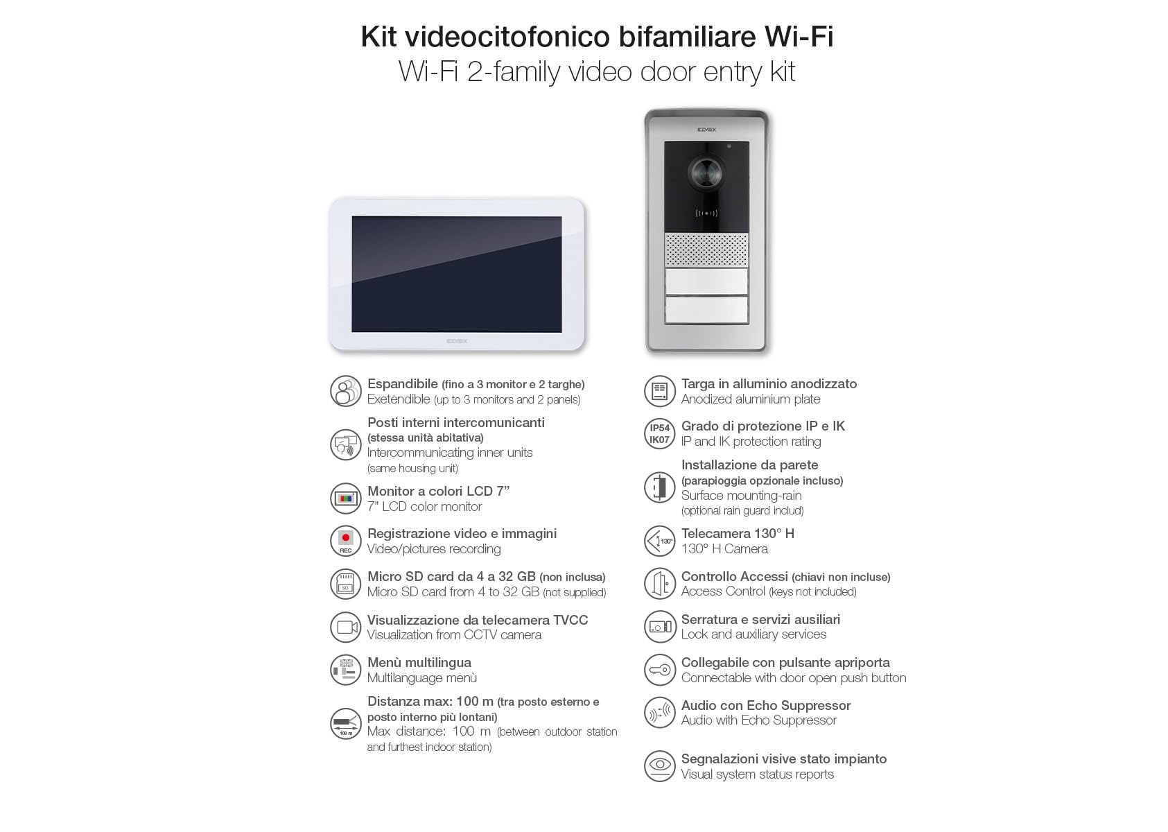 VIMAR K42916 Kit videocitofono multifamiliare, touch screen, targa con lettore RFID con 2 pulsanti, 4 uscite