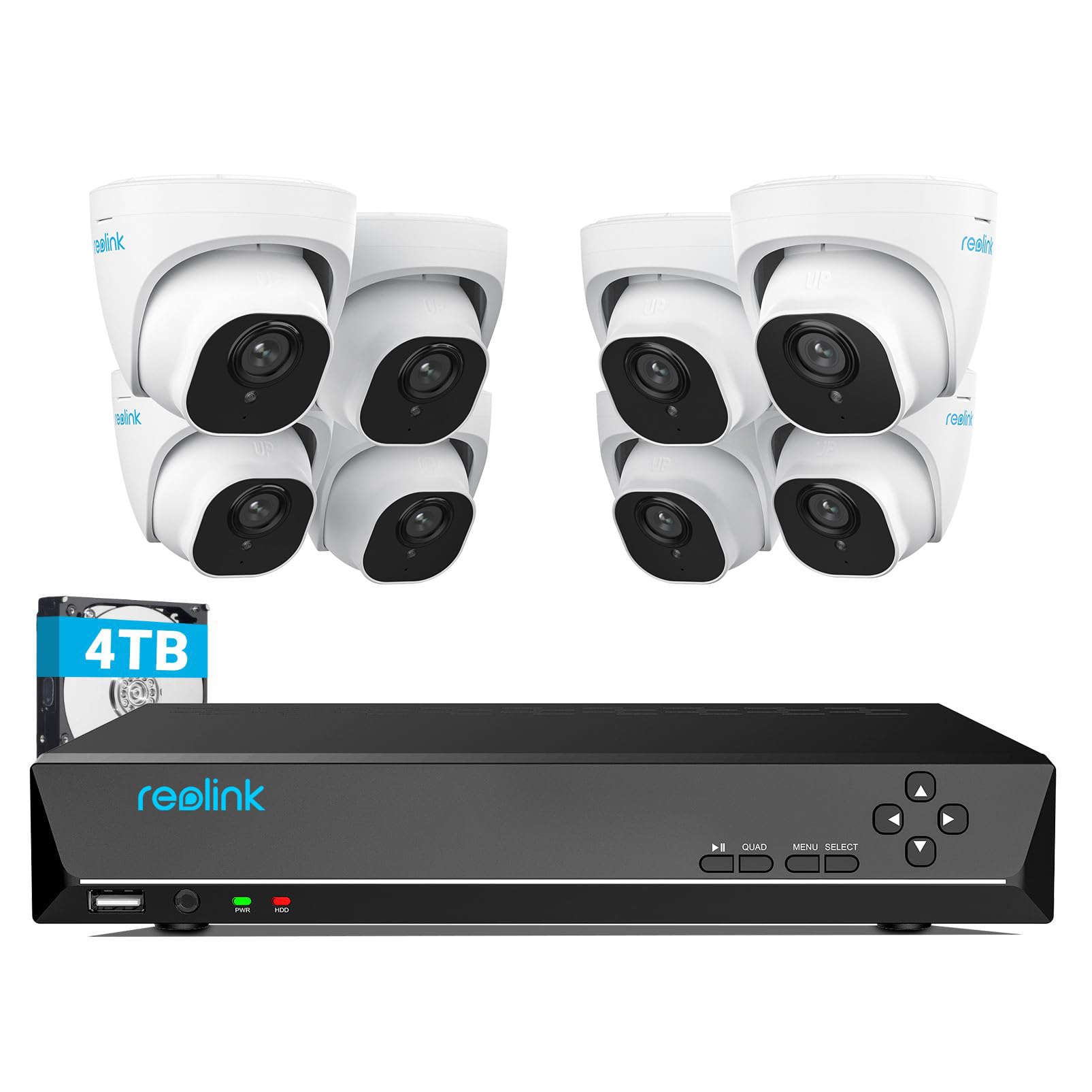 Reolink 4K Kit Videosorveglianza PoE, NVR 16CH 4TB + 8x Telecamere Esterno PoE RLK16-800D8