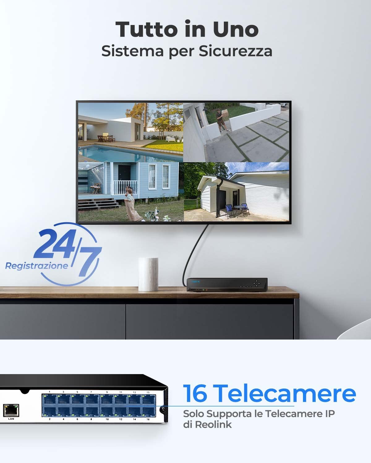 Reolink NVR PoE 16 Canali con 4TB HDD, Videoregistratore Cablato RLN16-410