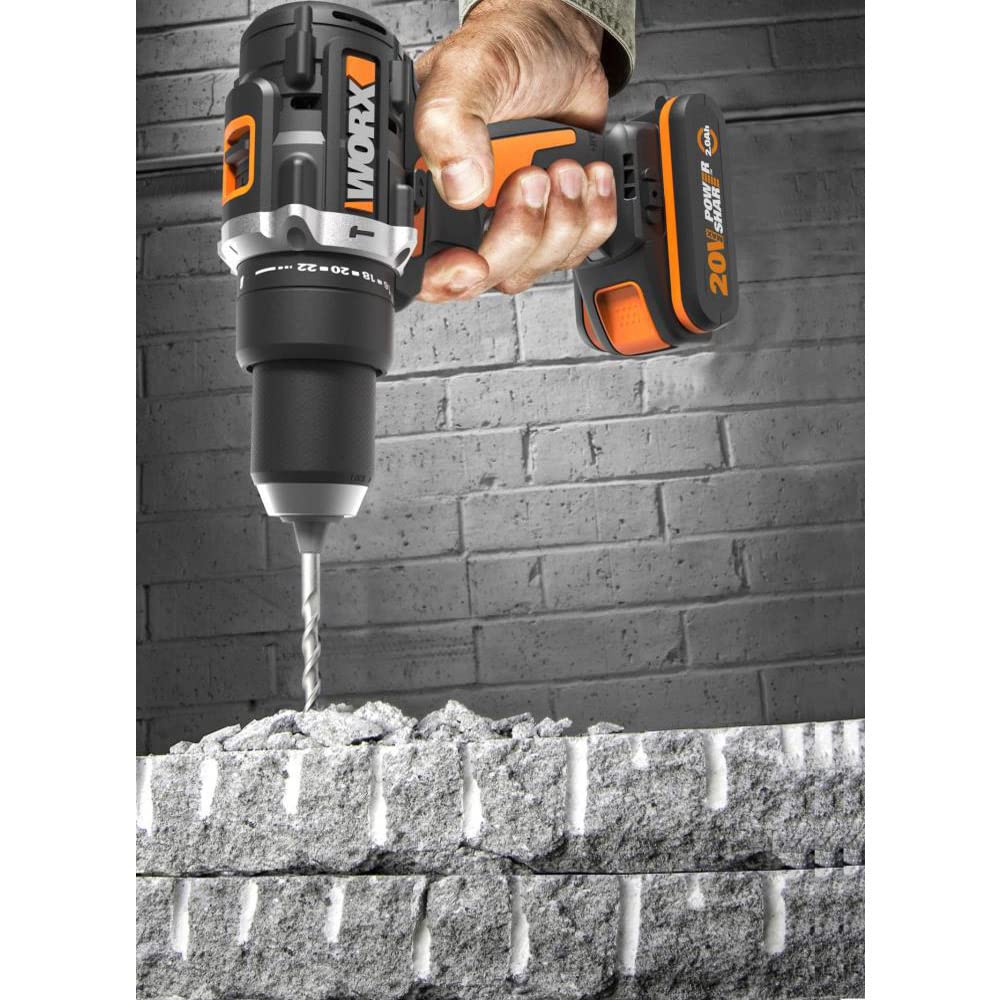 Worx WX352 Trapano avvitatore con percussione brushless 60nm-20V con 2.0 batterie da 2.0Ah