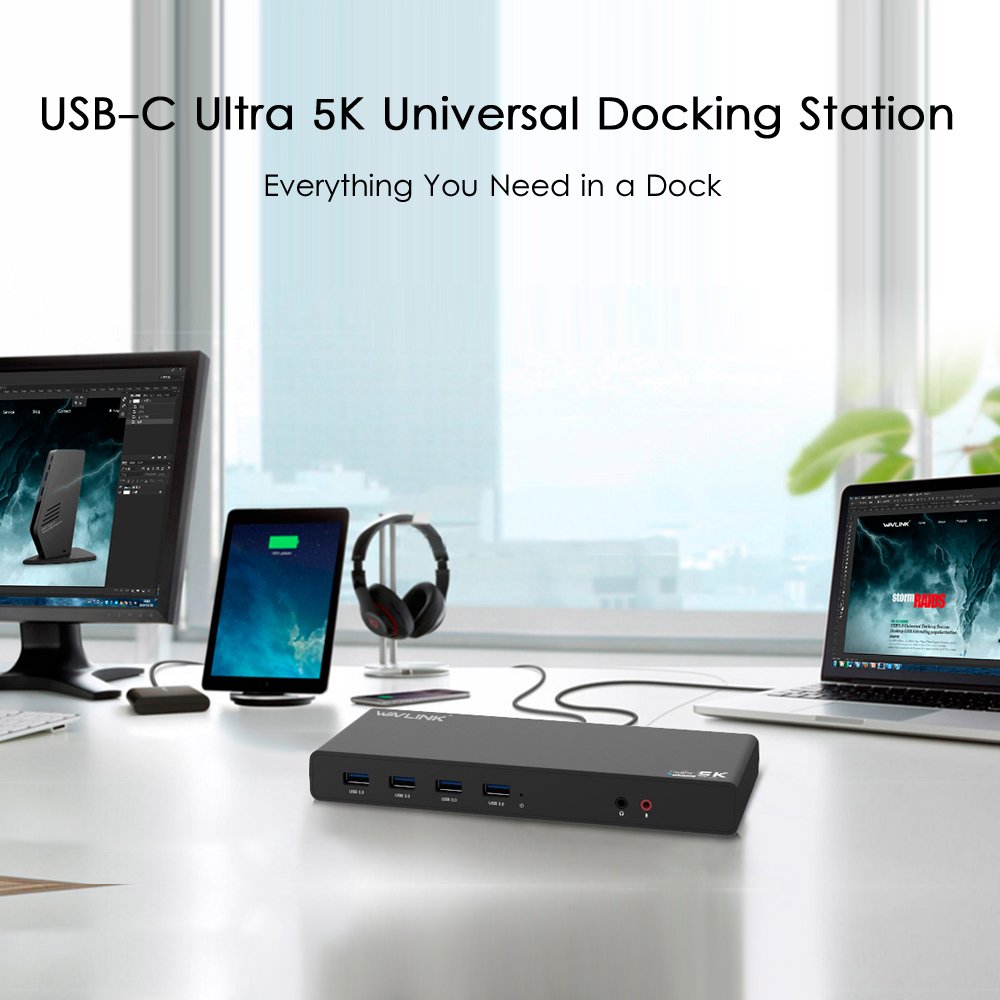 WAVLINK USB 3.0/USB C Ultra 5K Universal Docking Station supporta due uscite video 4K per laptop