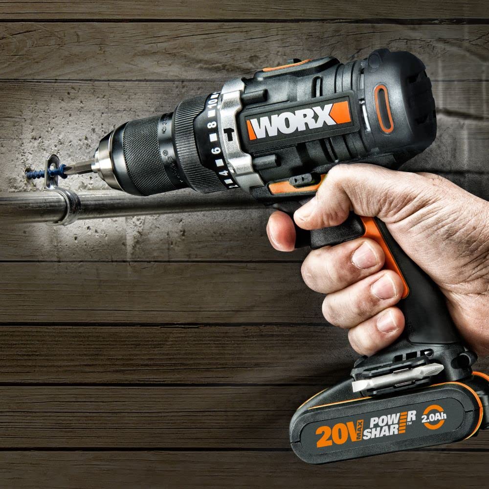 Worx WX352 Trapano avvitatore con percussione brushless 60nm-20V con 2.0 batterie da 2.0Ah