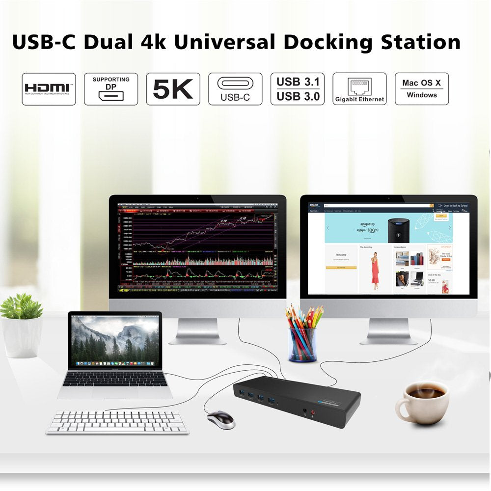 WAVLINK USB 3.0/USB C Ultra 5K Universal Docking Station supporta due uscite video 4K per laptop