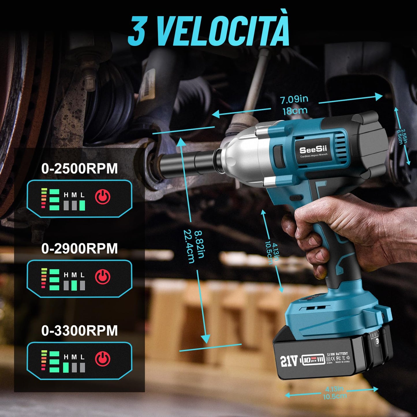 Seesii Avvitatore A Impulsi a Batteria 700Nm, Professional 1/2" Elevata Avvitatori a Massa Battente