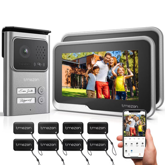 TMEZON Videocitofono WiFi Bifamiliare, 2 Fili Video Citofono 7’’ IP Monitor Touchscreen e Campanello Esterno con Telecamera