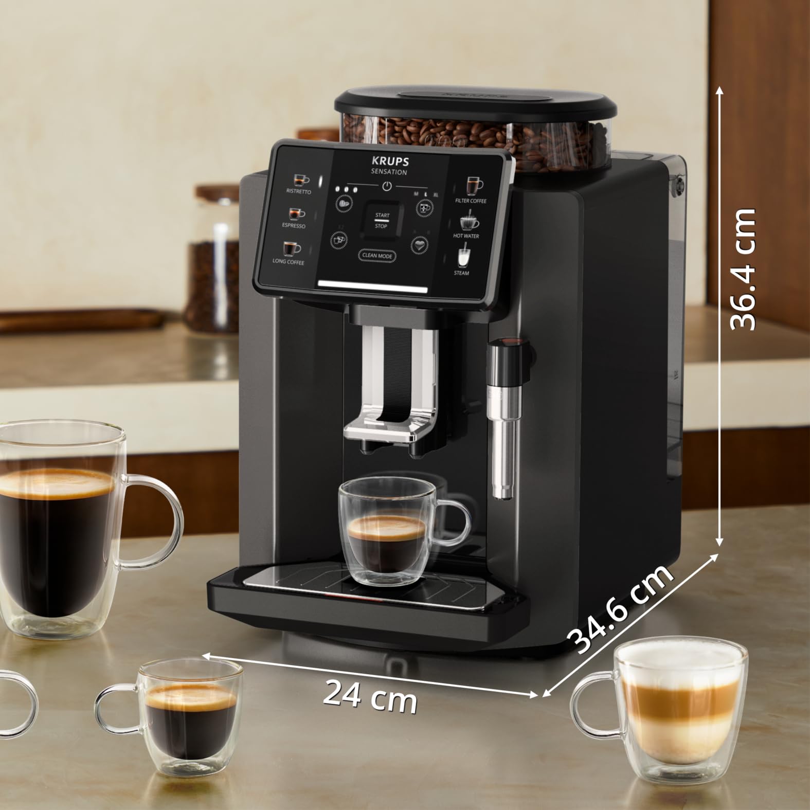 Krups Sensation EA910810 - Macchina da caffè, 5 bevande, con funzione caffè a 2 tazze, colore: Nero