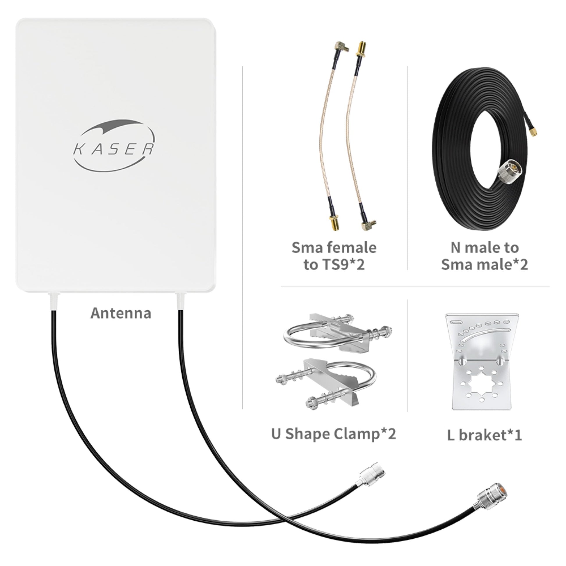 KASER Antenna 5G Esterna Monobanda N78 3300-3800 MHz Pannello Mimo Guadagno fino a 15 dBi Cavi T240 da 10M – V4