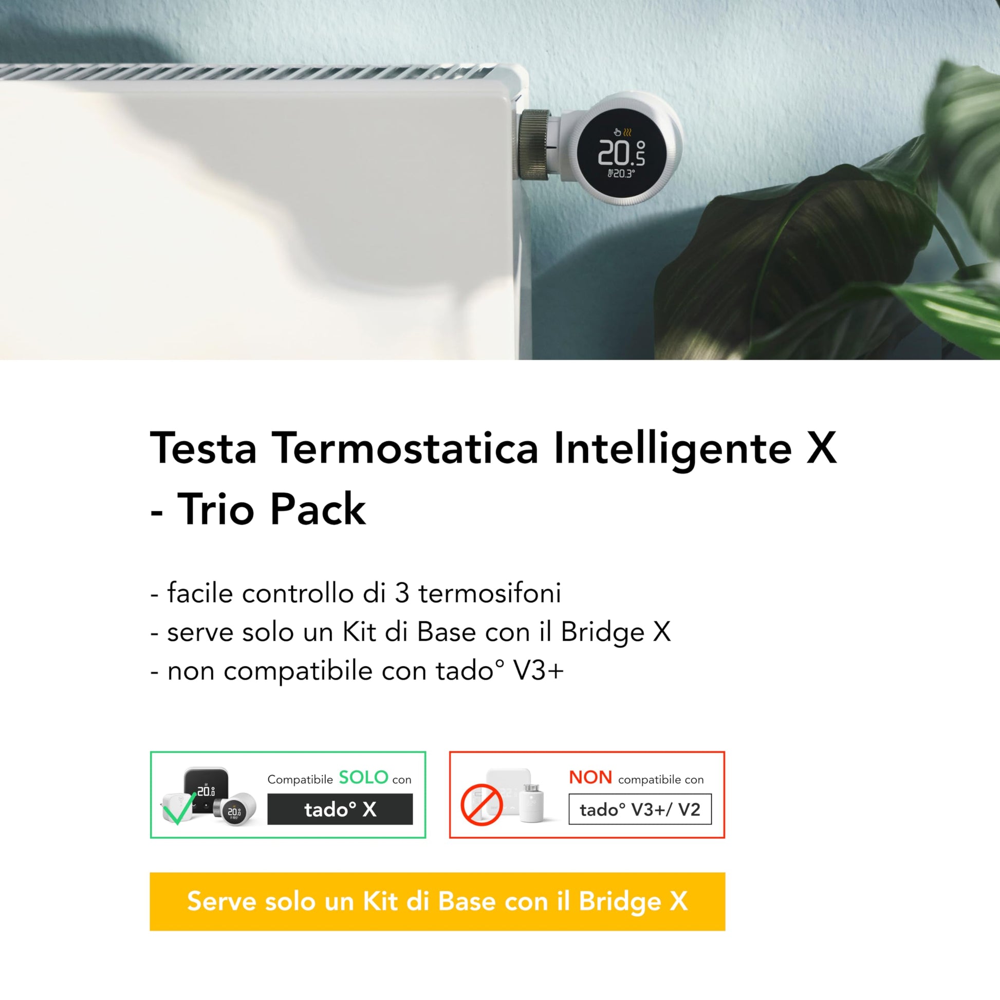 tado° termostato intelligente X – Trio Pack, controllo del riscaldamento tramite app e smart speaker, tado° V3+