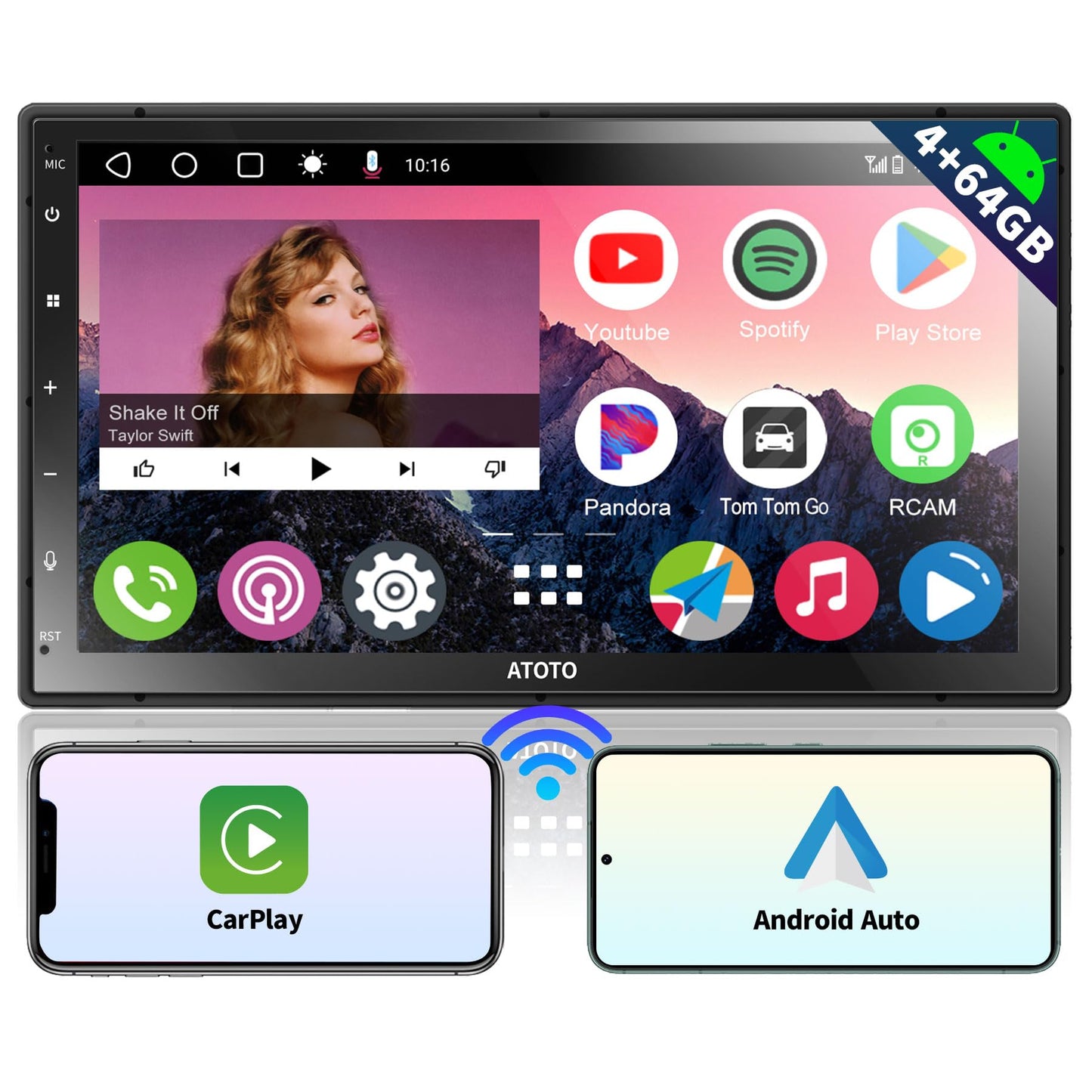 ATOTO A6 7" 4G+64G Android Autoradio 2 DIN, 1280*720 QLED Touchscreen DAB+ Radio A6G2C7PP