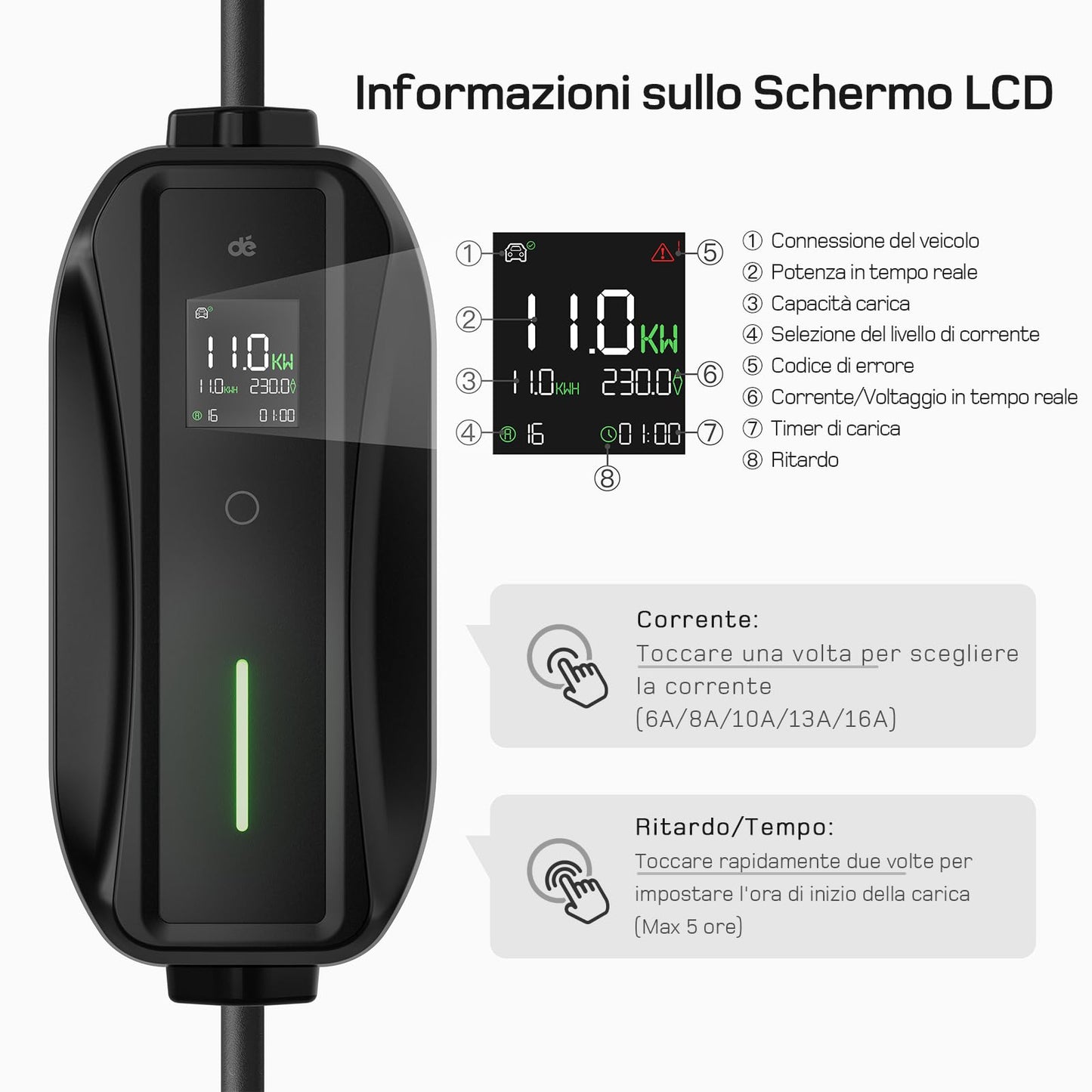dé Wallbox 11kw [trifase| 10m| 6-16A] Cavo Ricarica Auto Elettrica Tipo 2 con Potenza di Ricarica Regolabile per byd e altri