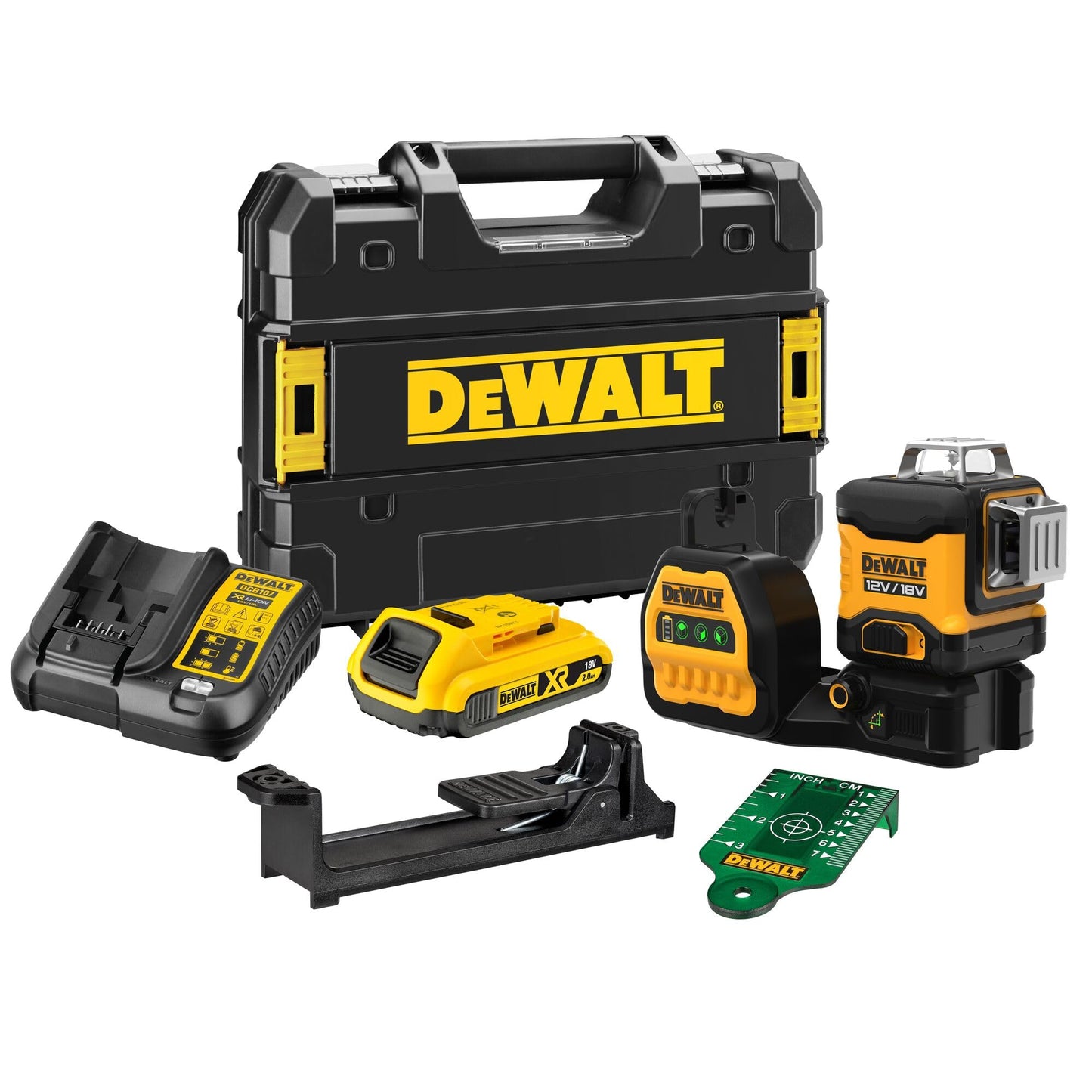 DeWalt, DᴇWalt, DCE089D1G, QW Laser 3 Linee 360° XR Litio 1 & DE0892G-XJ Ricevitore per laser a linee raggio verde