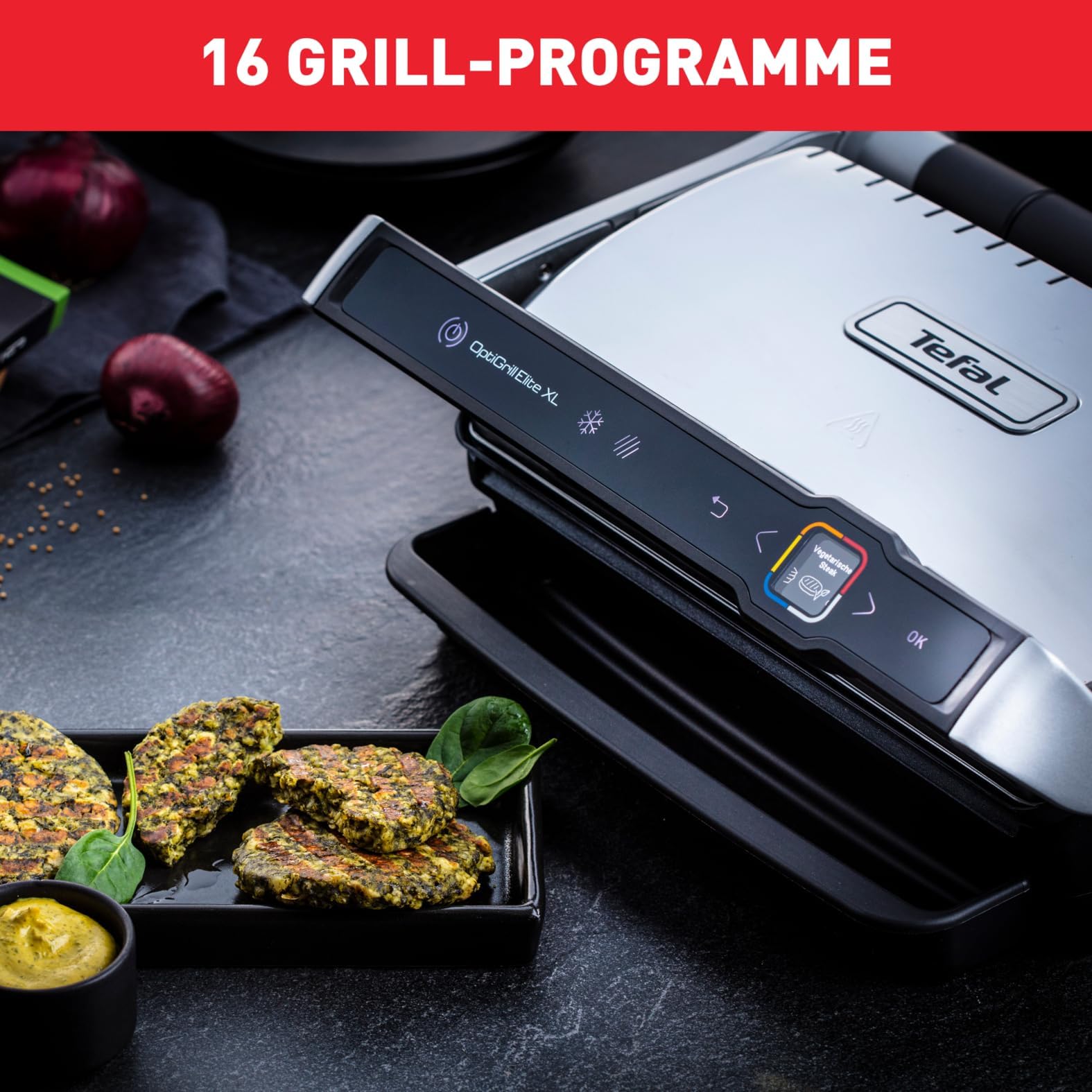 Tefal OptiGrill Elite XL, griglia elettrica ricettario GC760D12, Inox