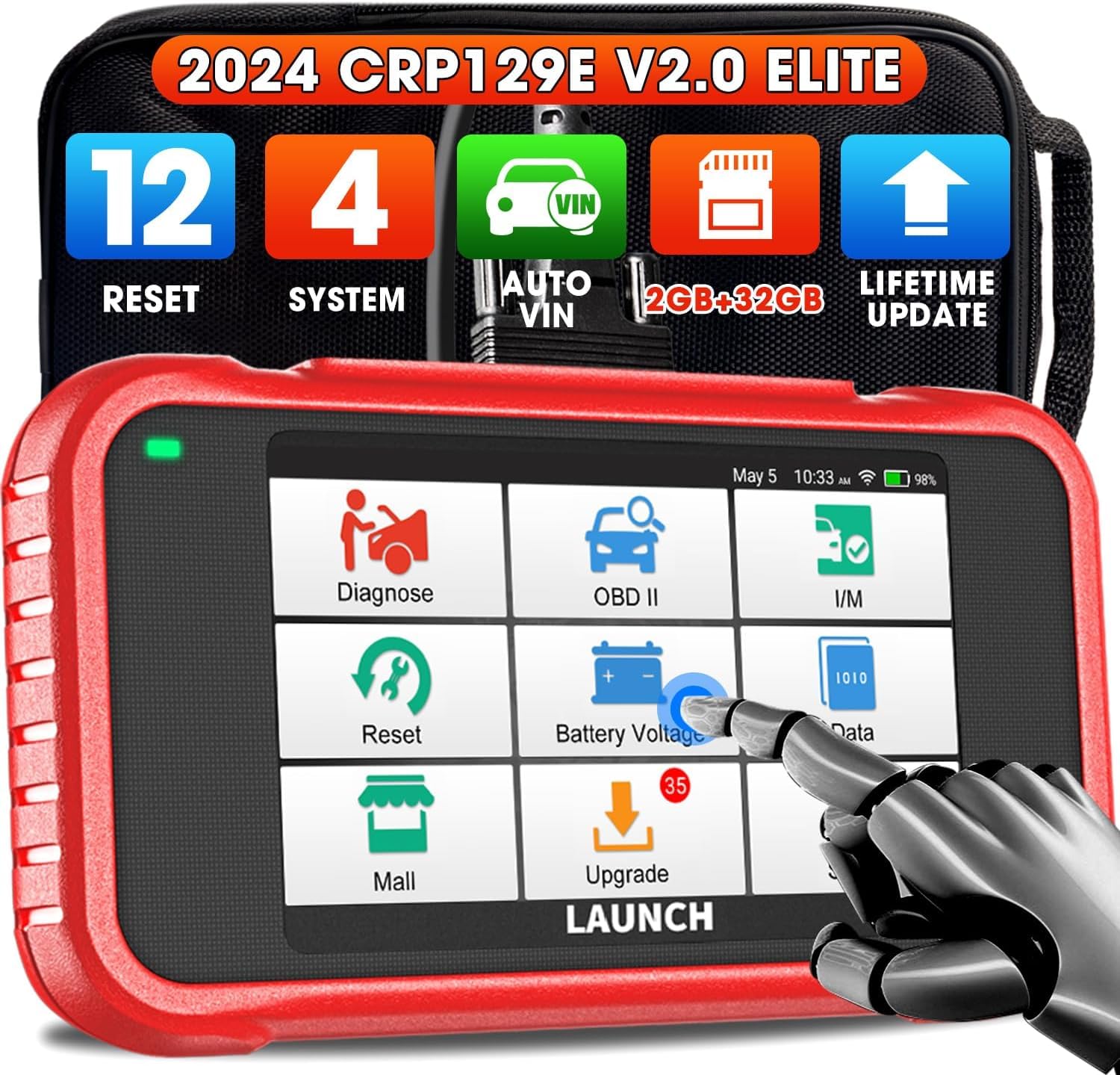 LAUNCH CRP129E V2.0 OBD2 Diagnosi Auto Multimarca con 4 Sistemi e 12 Servizi di Riavvio