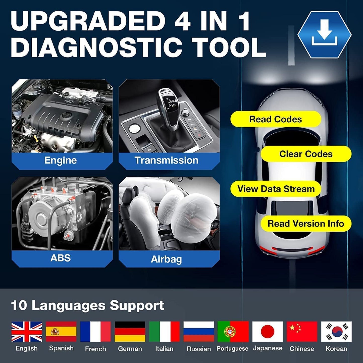 LAUNCH CRP129E OBD2 Lettore di codice con 4 sistemi + 8 servizi di riavvio, Diagnosi Auto multimarca con sistema motore ABS SRS Oil Reset Trasmissione TPMS EPB SAS DPF Iniettore Codifica BMS