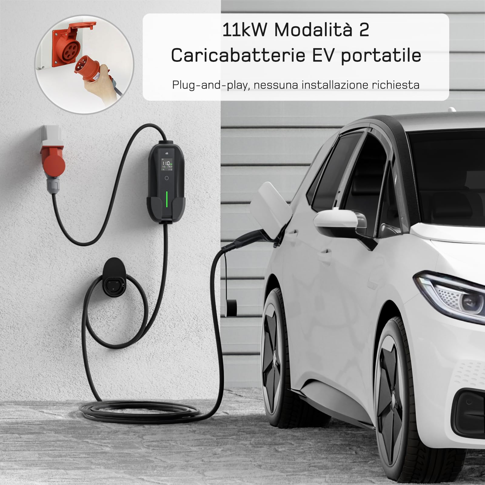 dé Wallbox 11kw [trifase| 10m| 6-16A] Cavo Ricarica Auto Elettrica Tipo 2 con Potenza di Ricarica Regolabile per byd e altri