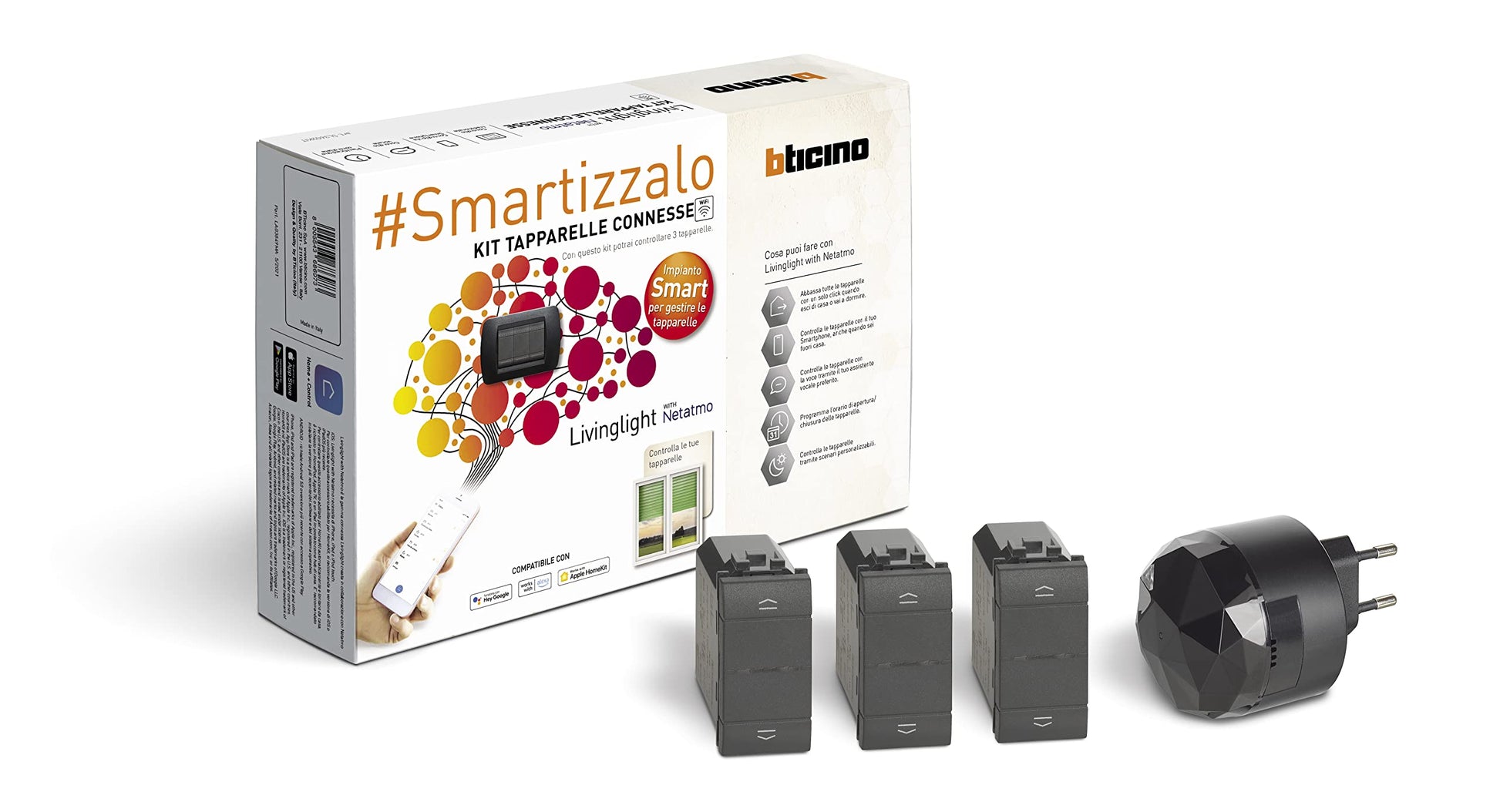 BTicino Kit Tapparelle Connesse Livinglight Smart SL3602KIT, 1 Gateway Plug-in S36GWGC e 3 Tapparella Antracite L4027C