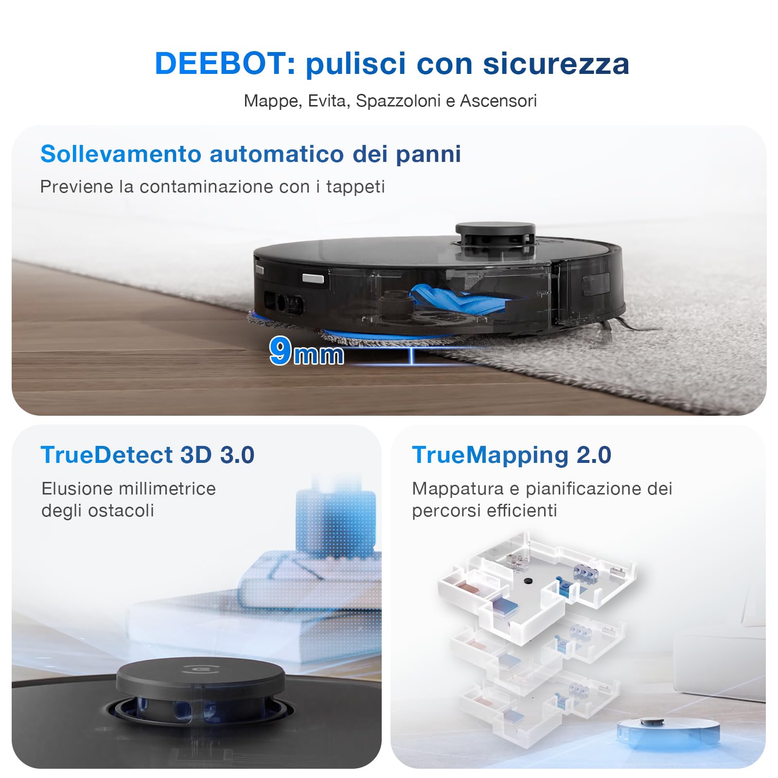 ECOVACS DEEBOT T30 OMNI Robot Aspirapolvere Lavapavimenti con Mini Stazione,