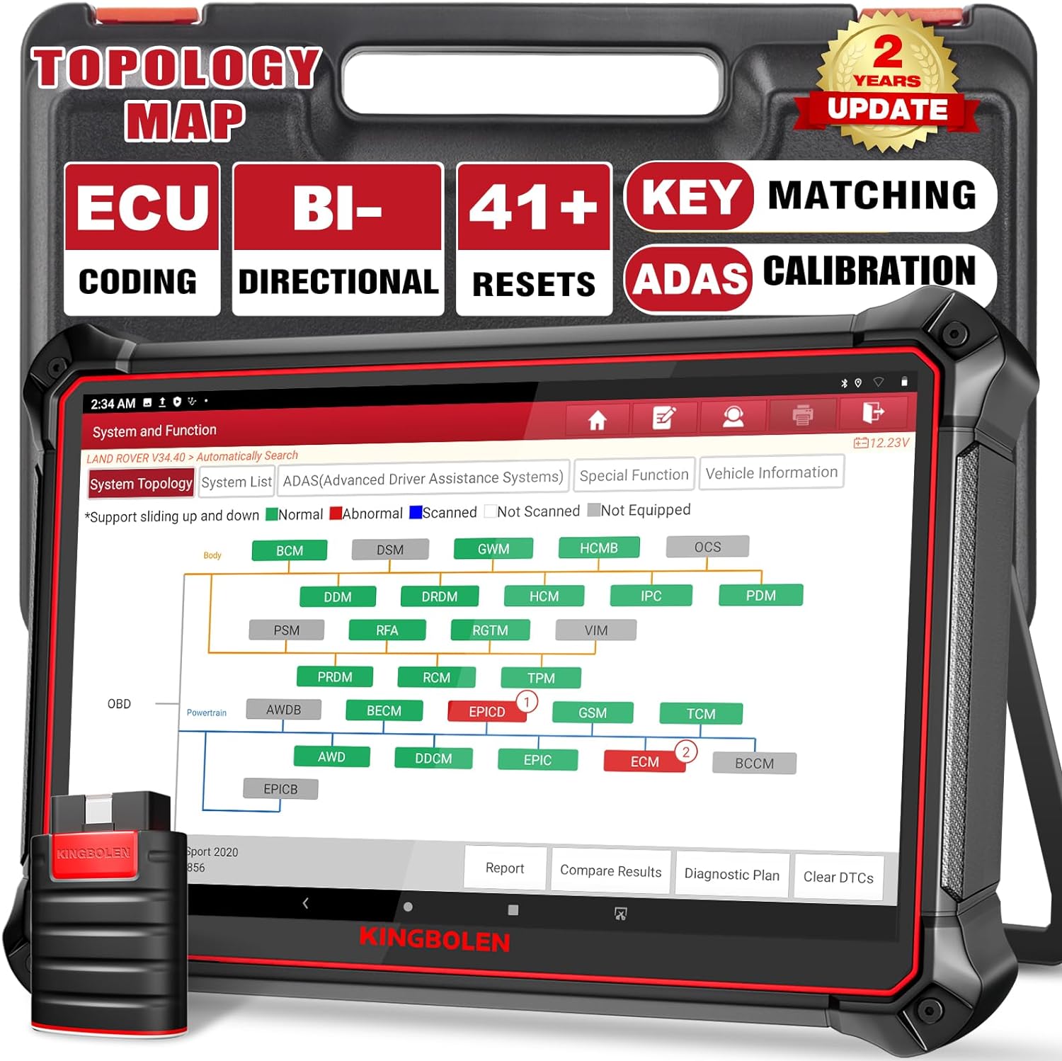 KINGBOLEN Diagnostico per Auto OBD2 K10 - Codifica ECU & Bidirezionale+40 Funzione di Ripristino,