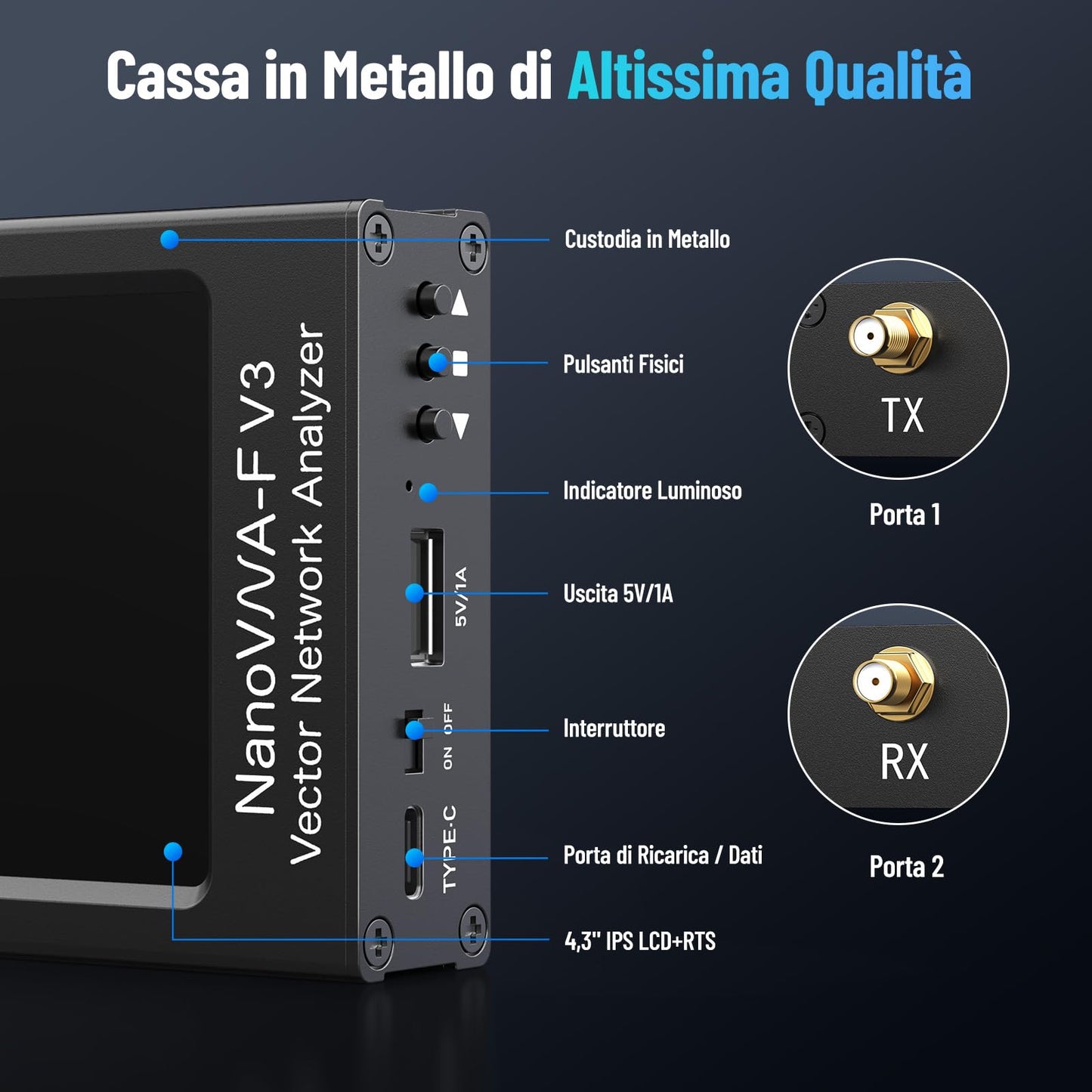 Seesii NanoVNA-F V3 Analizzatore di Antenne, 4,3 Pollici Analizzatore di Rete Vettoriale 1MHz-6GHz HF VHF UHF