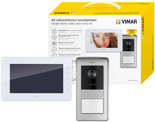 VIMAR K42930 Kit videocitofono monofamiliare con tastiera capacitiva, targa audiovideo RFID, alimentatore 40103, DIN