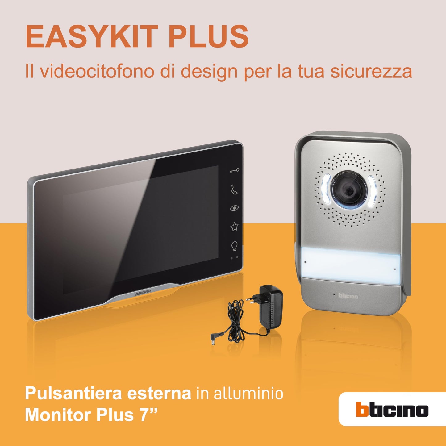 Bticino 318913 Easykit Plus Videocitofono Monofamiliare Plug-In 2 Fili con: 1 Pulsantiera Esterna con Campanello e Telecamera,