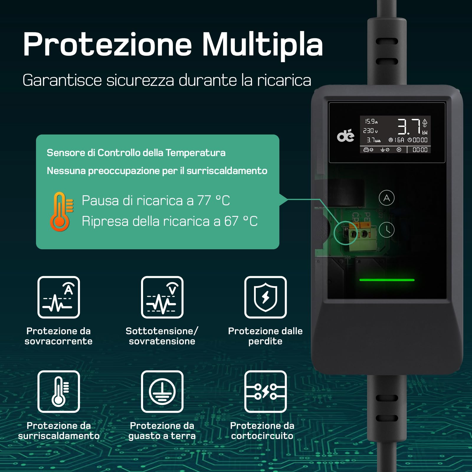 dé Cavo Ricarica Auto Elettrica Byd e altri Tipo 2 Schuko 3,7kW [15m | 6/8/10/13/16A]