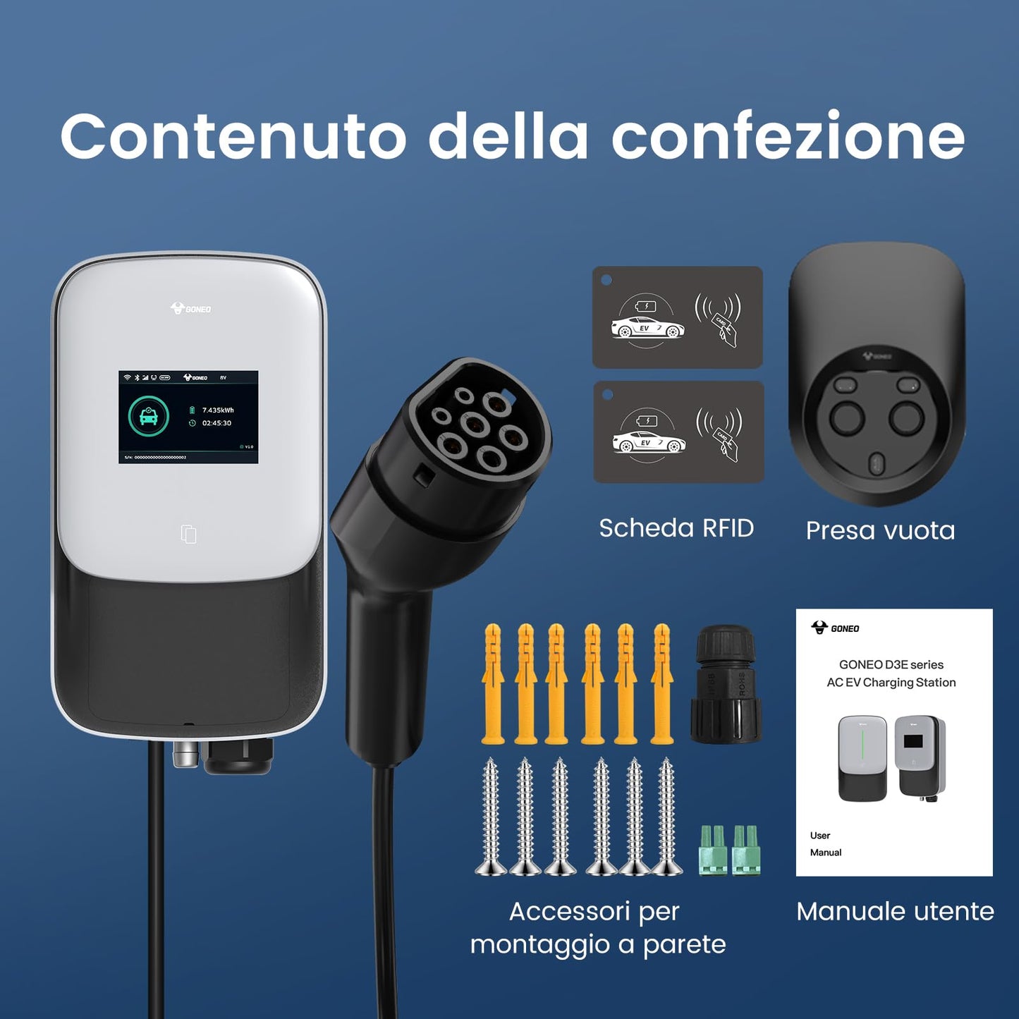 GONEO Wallbox 22kW 8A-32A Stazione di Ricarica per Veicoli Elettrici Trifase con Cavo di Ricarica