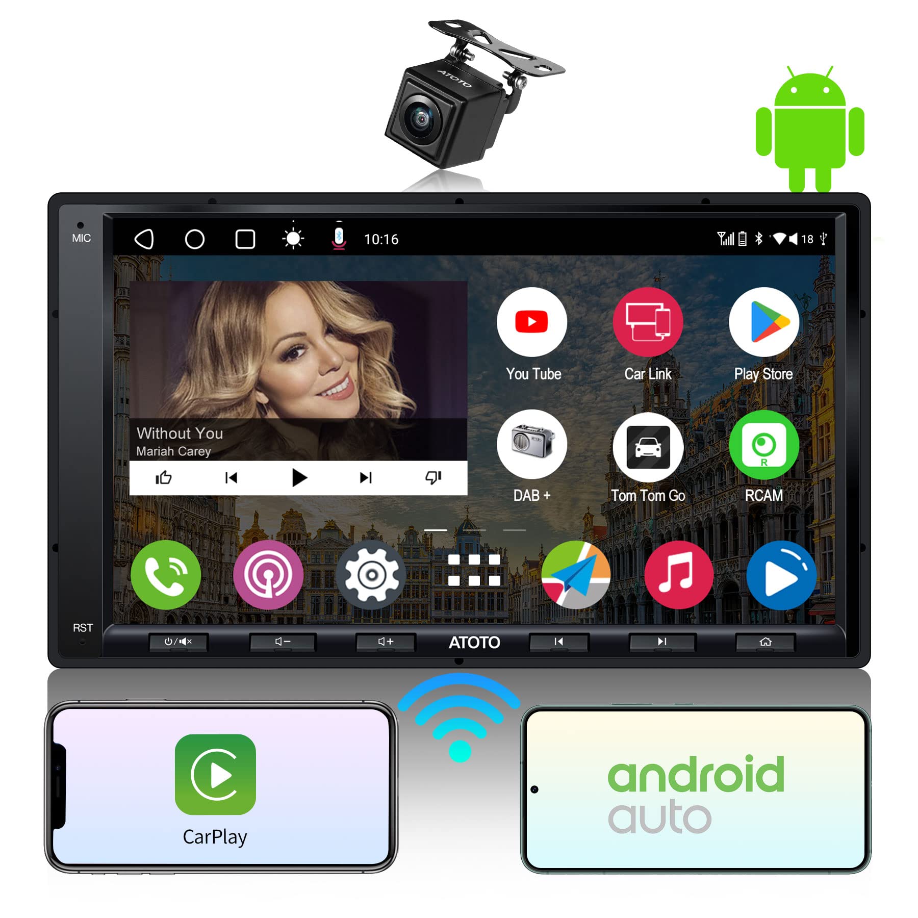 ATOTO A6PF 7" Android Autoradio 2 Din con Telecamera posteriore, Dab+ Radio, Senza Fili CarPlay A6G2A7PF-S01